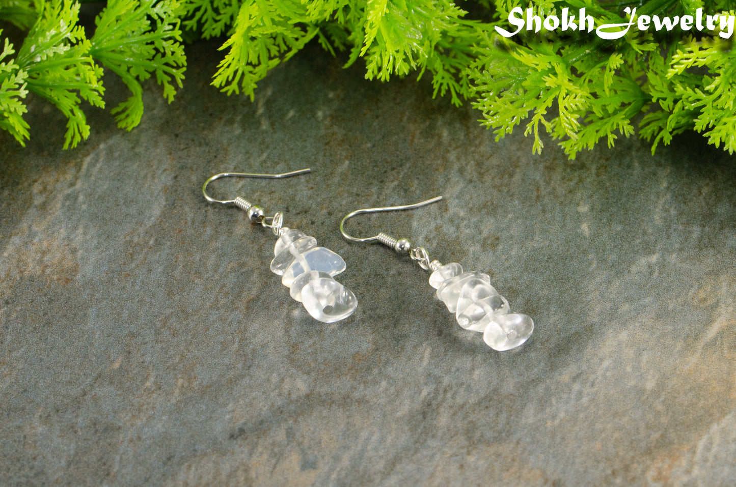 Simple White Opal Crystal Chip Earrings.