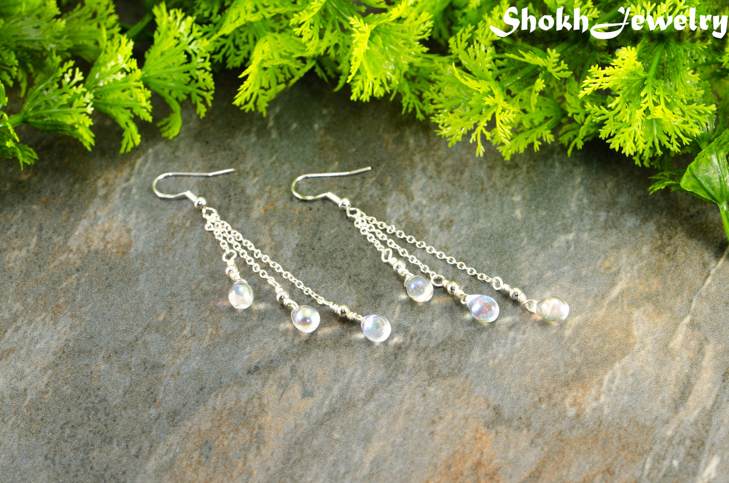 Long Silver Plated Chain and Czech Teardrop Crystal Earrings.