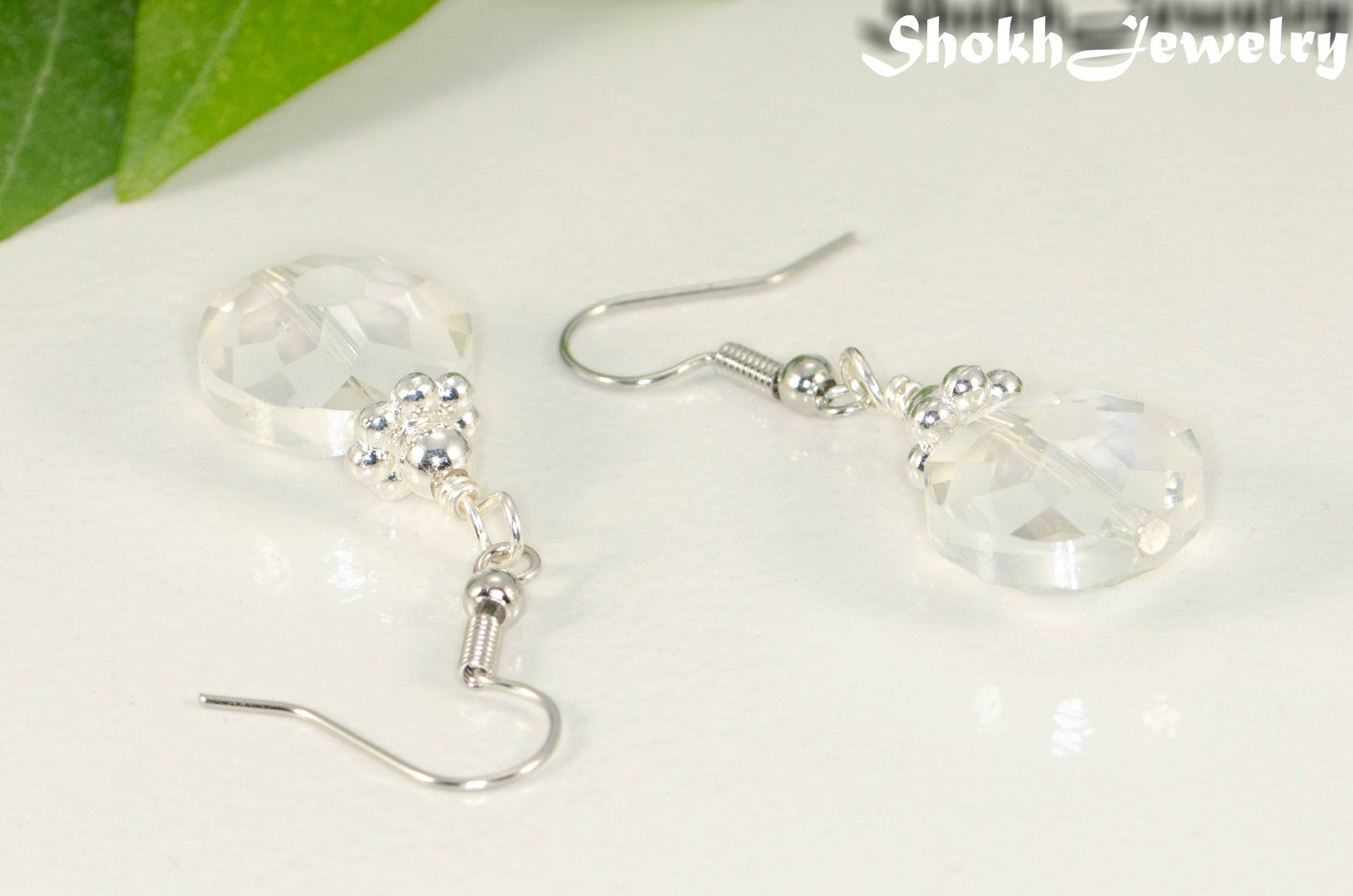 Close up of Frosted Glass Crystal Beads Earrings.