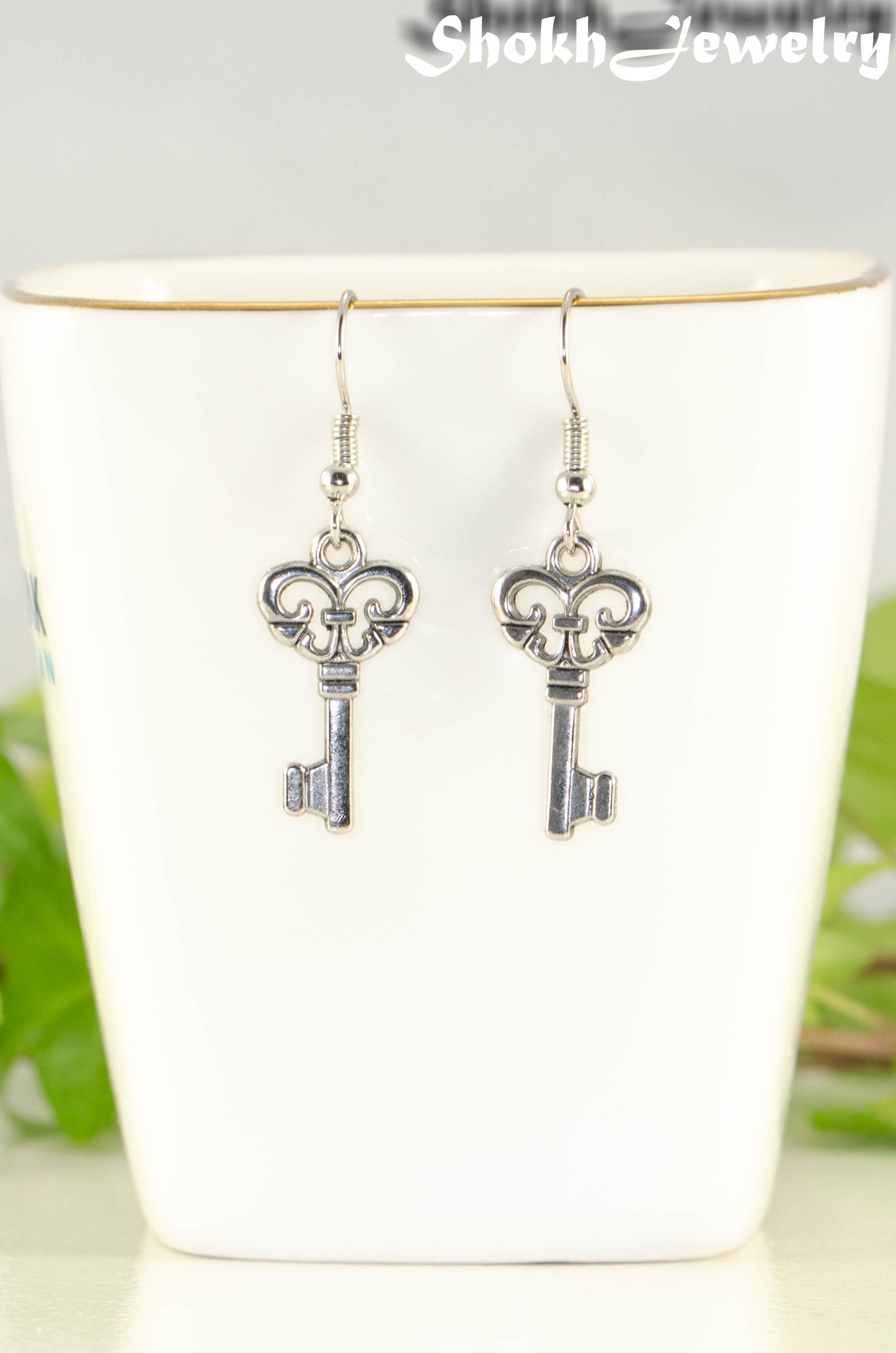 Small Skeleton Key Charm Earrings.
