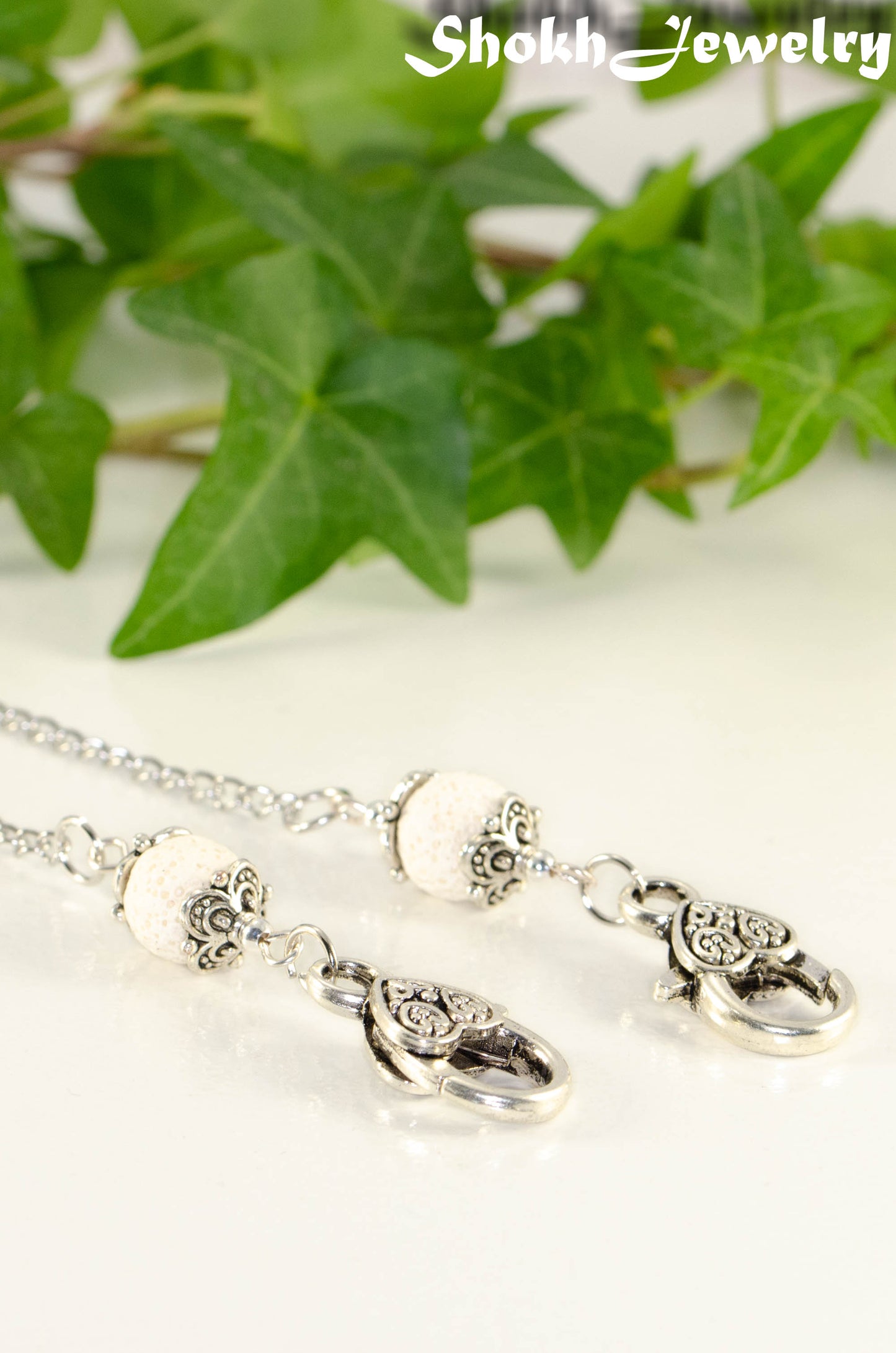 Close up of White Lava Stone Eyeglass chain/Face Mask Lanyard.