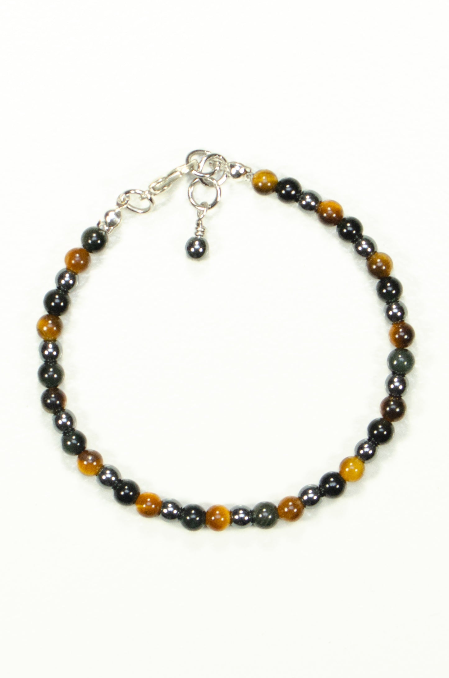 4mm Black Obsidian, Tiger's Eye and Hematite Bracelet