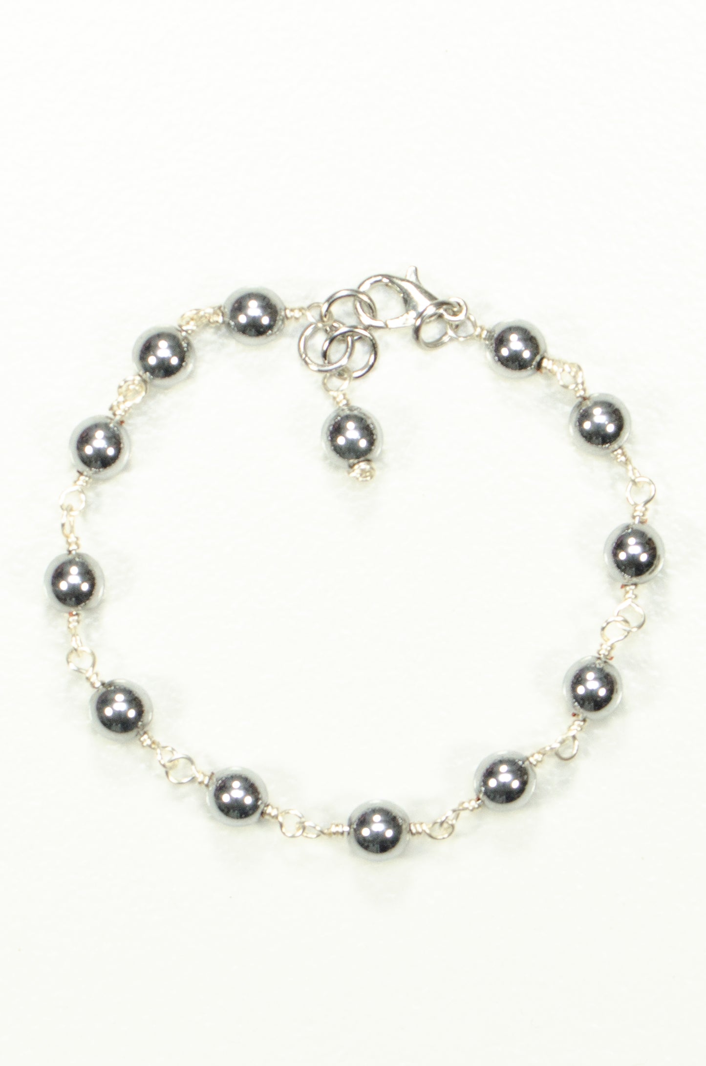 6mm Silver Hematite Link Bracelet with Clasp