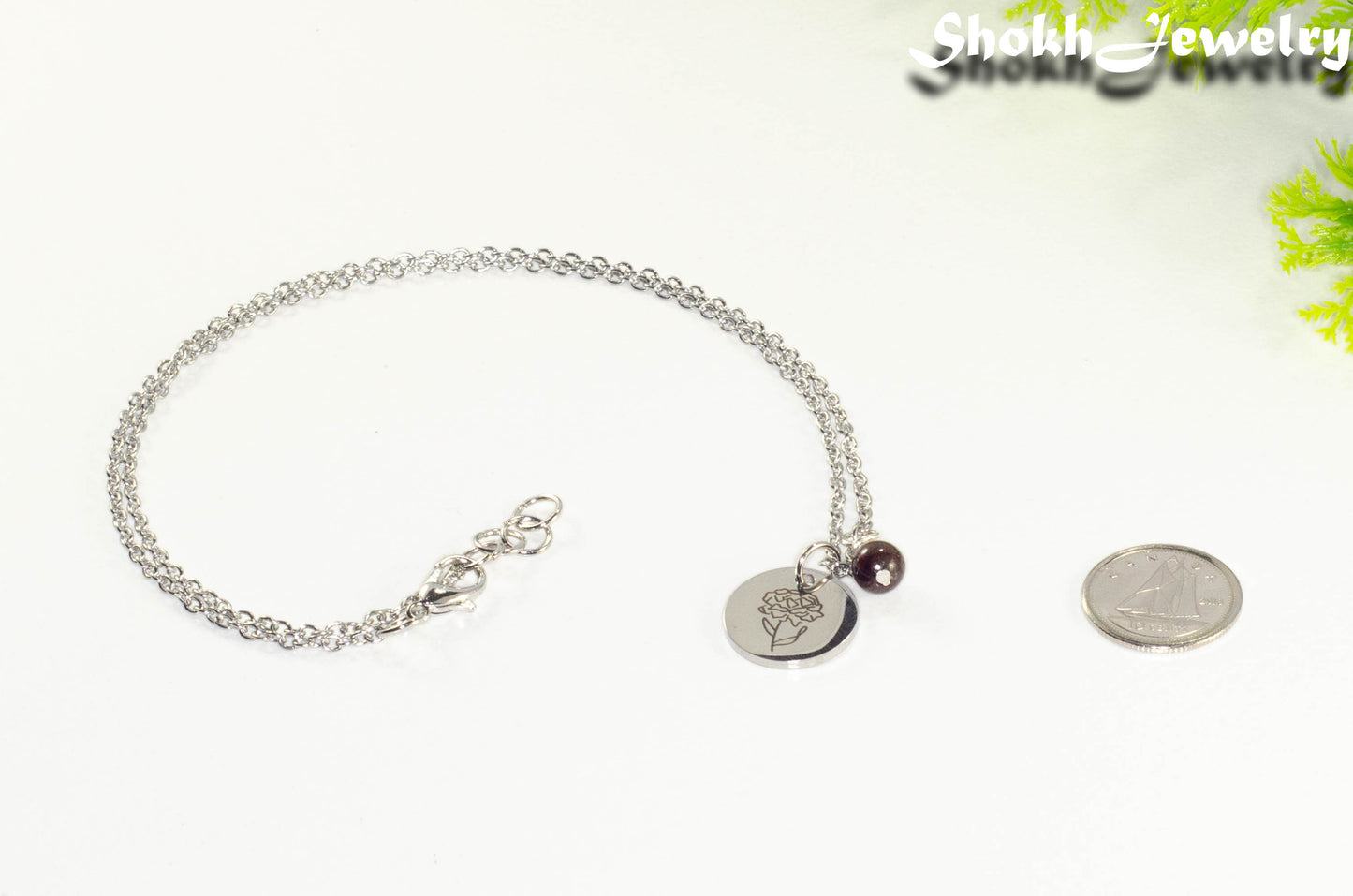 January Birth Flower Necklace with Garnet Birthstone Pendant
