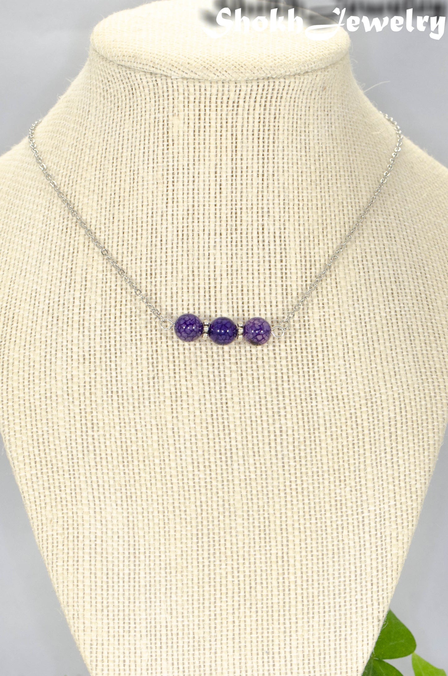 Purple Agate and Dainty Chain Choker Necklace.