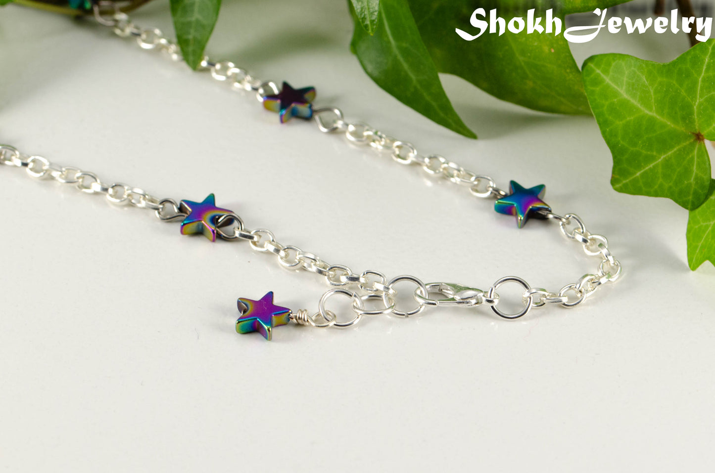 Rainbow Hematite Star and Chain Anklet.