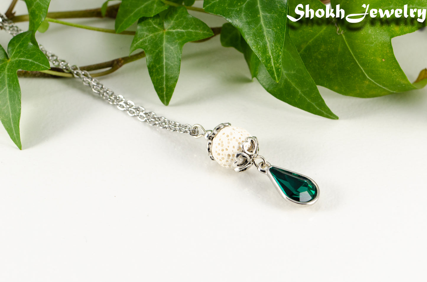 Lava Rock and Teardrop May Birthstone Choker Necklace.