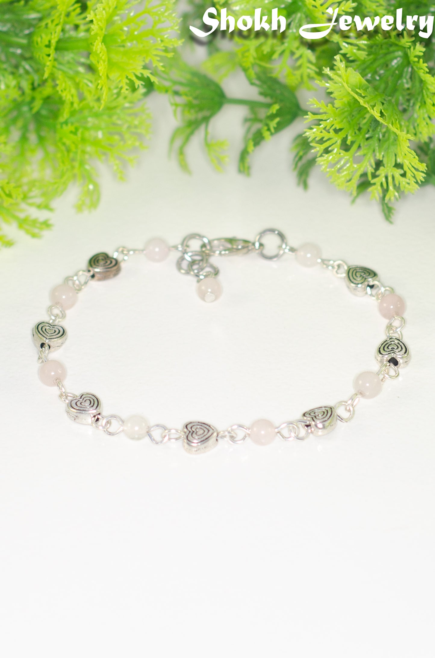 Tibetan Silver Heart and Rose Quartz Link Bracelet