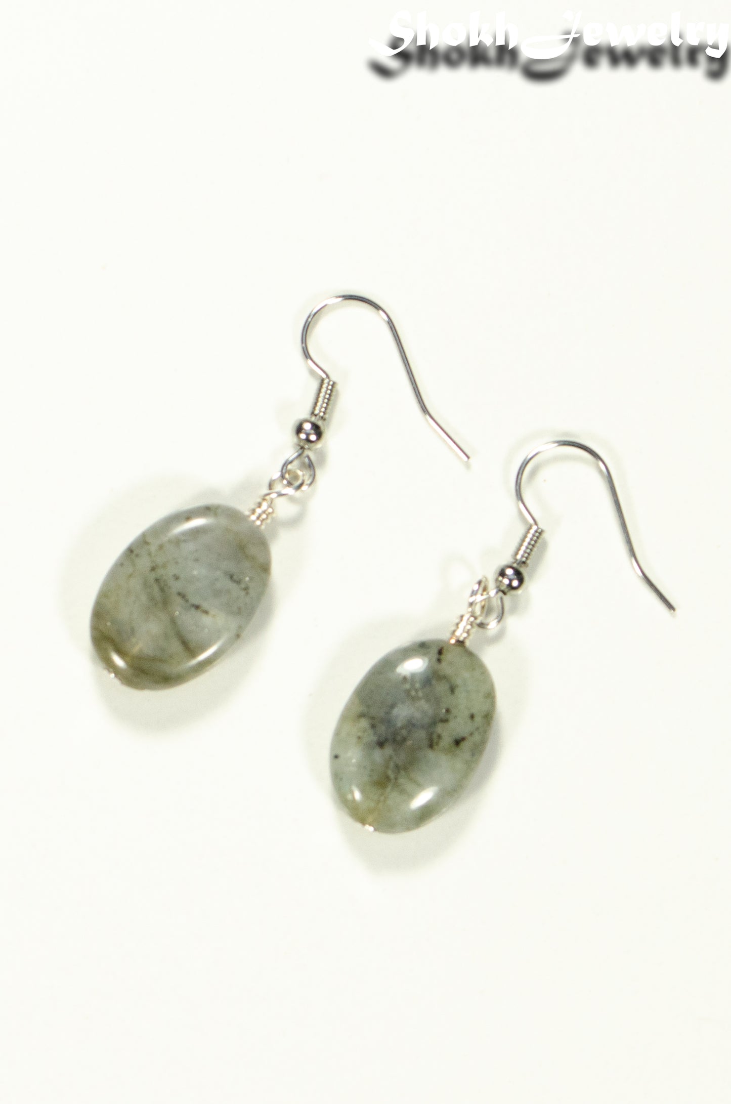 Top view of Natural Labradorite Crystal Earrings.