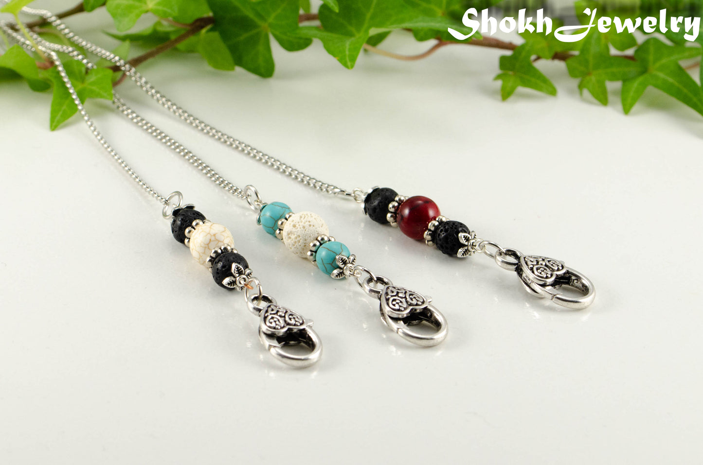 Gemstone and Lava Stone Eyeglass Chain, Aromatherapy Face Mask Lanyard