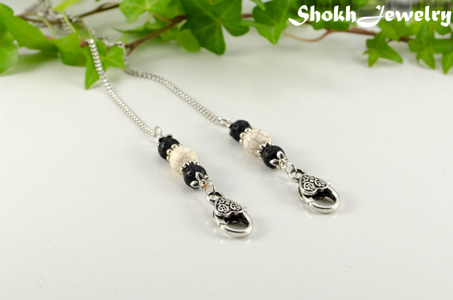 Gemstone and Lava Stone Eyeglass Chain, Aromatherapy Face Mask Lanyard