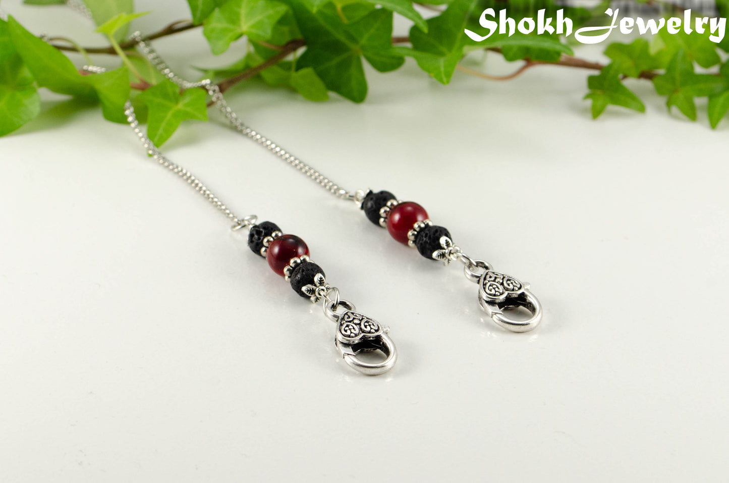 Gemstone and Lava Stone Eyeglass Chain, Aromatherapy Face Mask Lanyard
