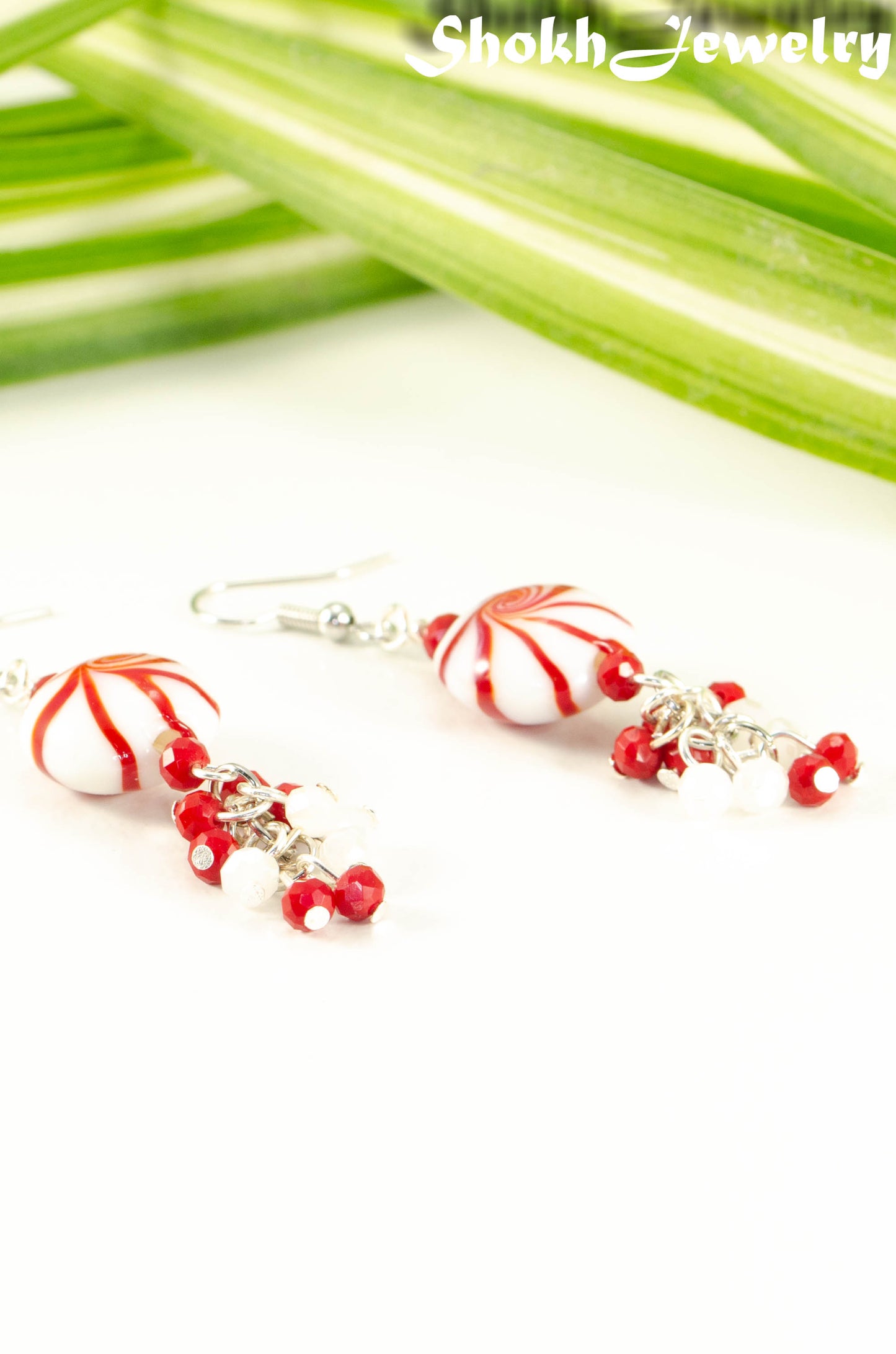 Statement Christmas Peppermint Glass Bead Earrings.