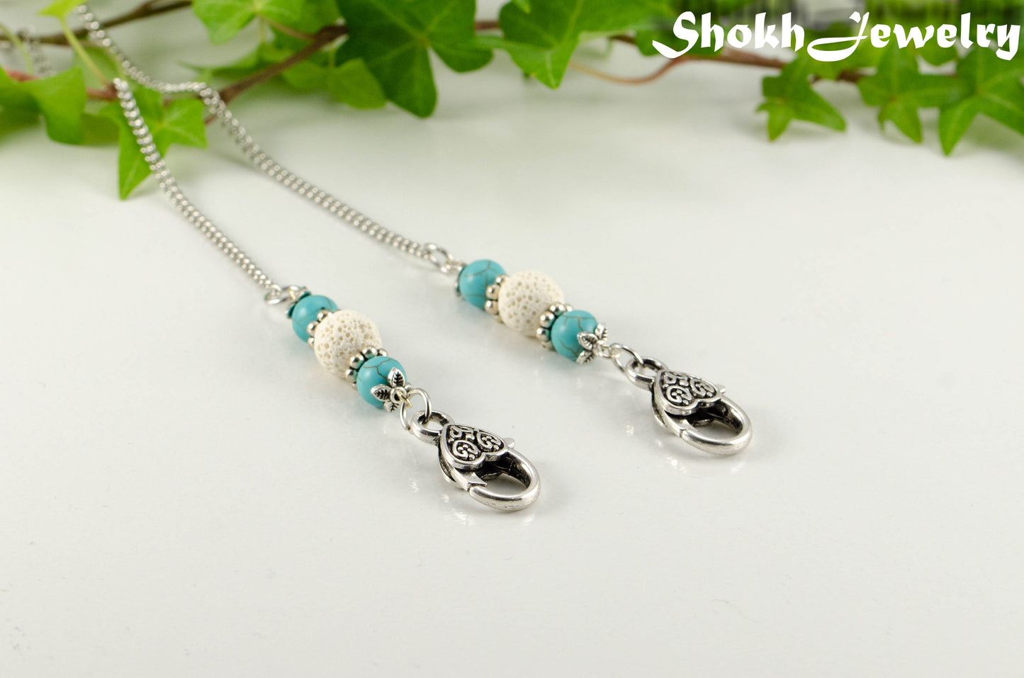 Gemstone and Lava Stone Eyeglass Chain, Aromatherapy Face Mask Lanyard