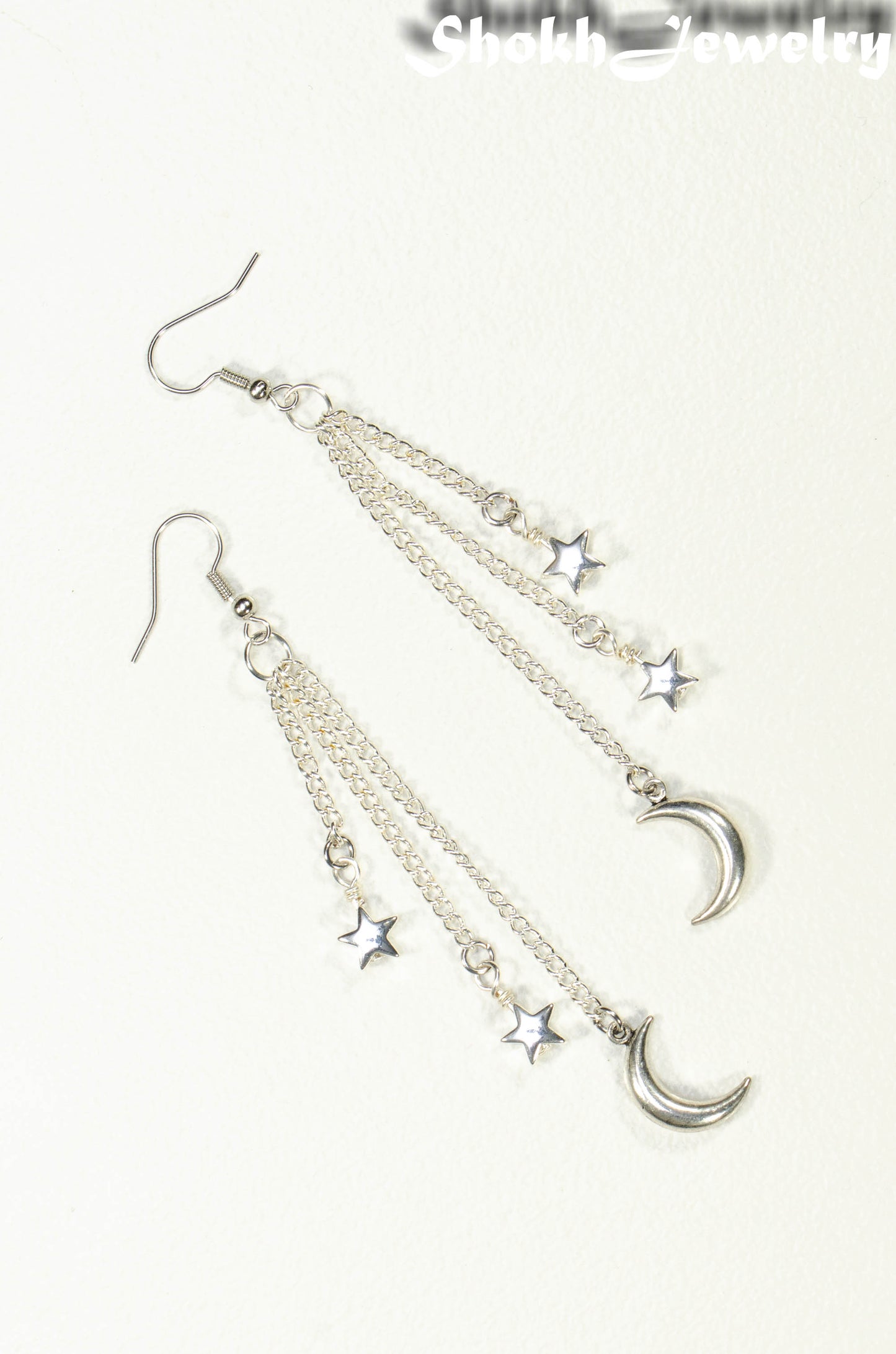 Extra Long Crescent Moon and Hematite Star Earrings