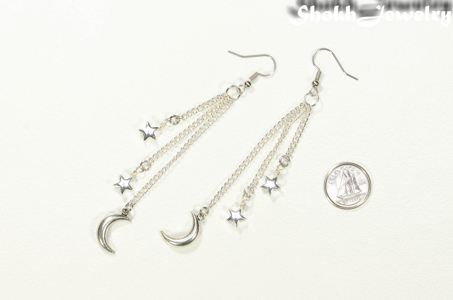 Extra Long Crescent Moon and Hematite Star Earrings