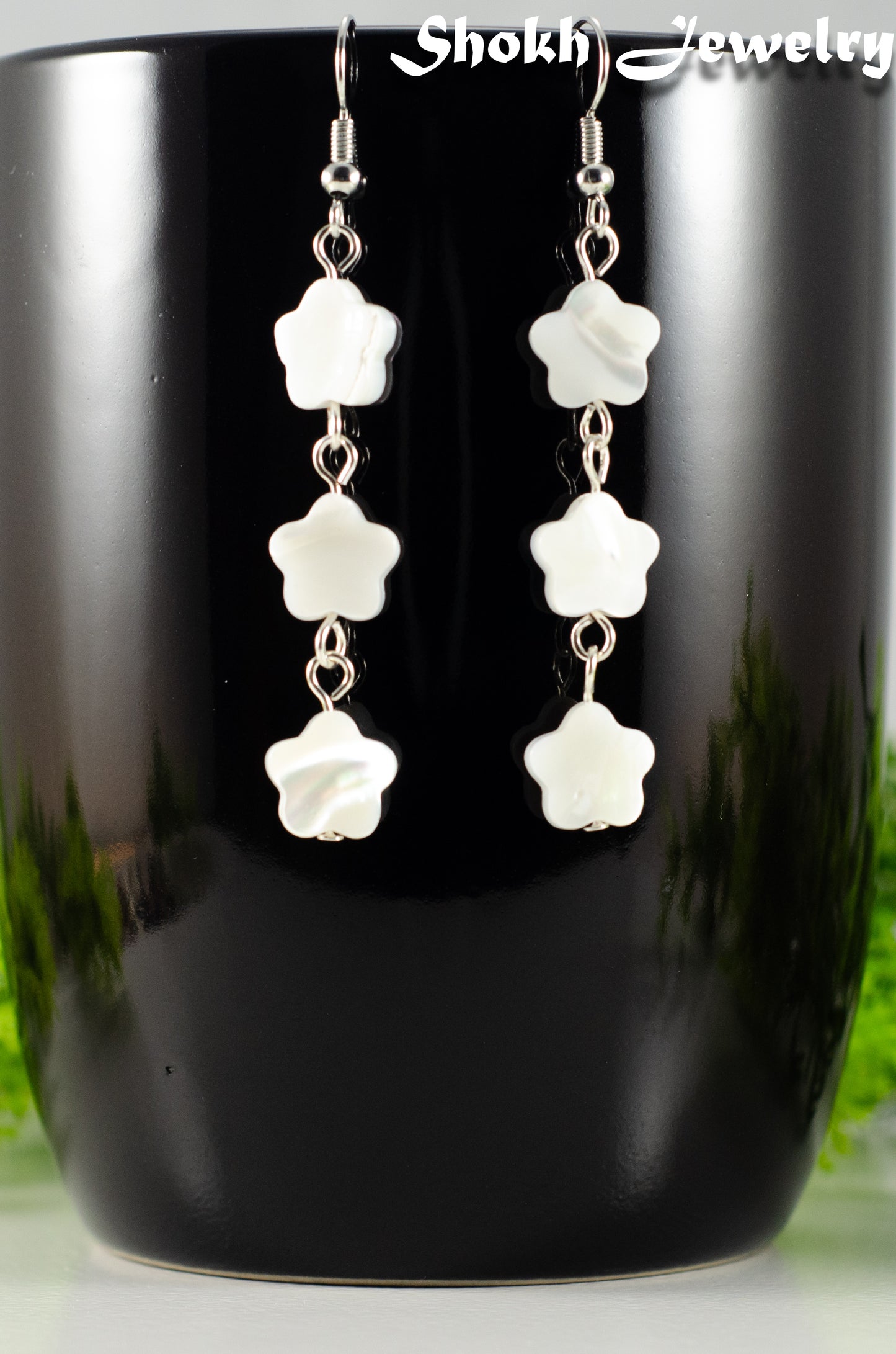 Long White Seashell Flower Earrings