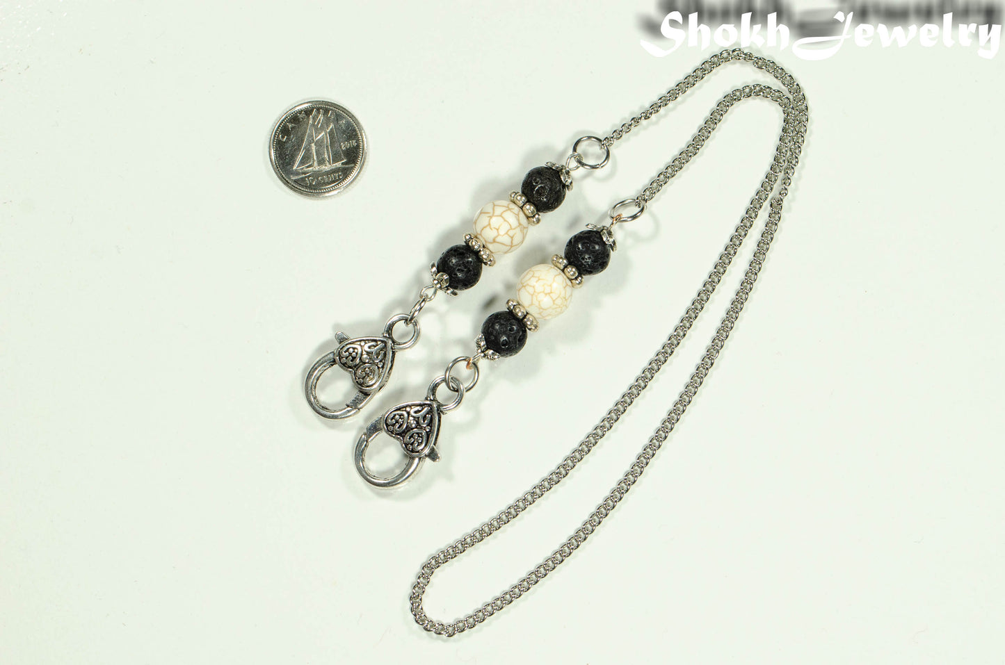 Gemstone and Lava Stone Eyeglass Chain, Aromatherapy Face Mask Lanyard