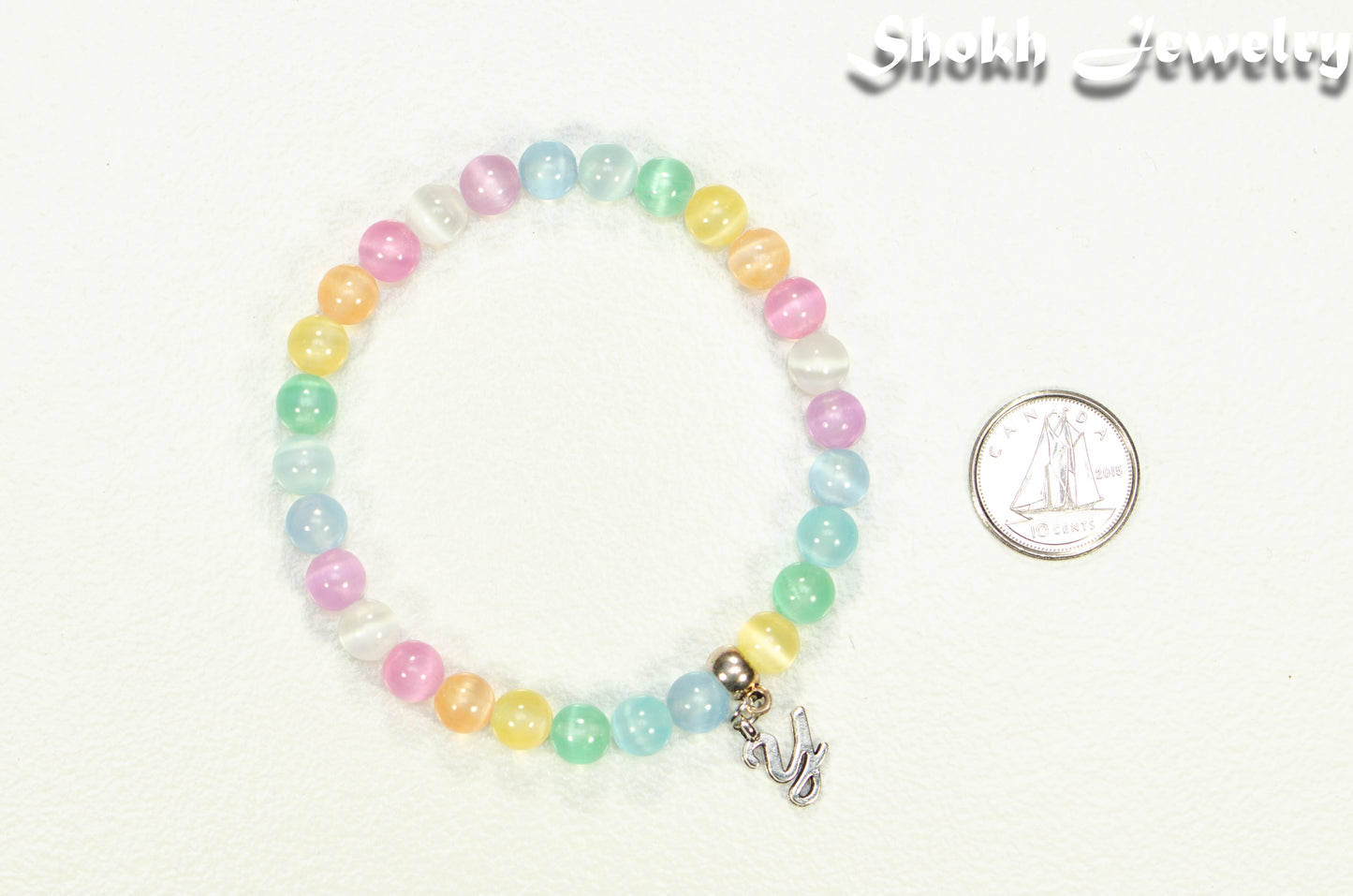 6mm Rainbow Selenite Bracelet with Initial