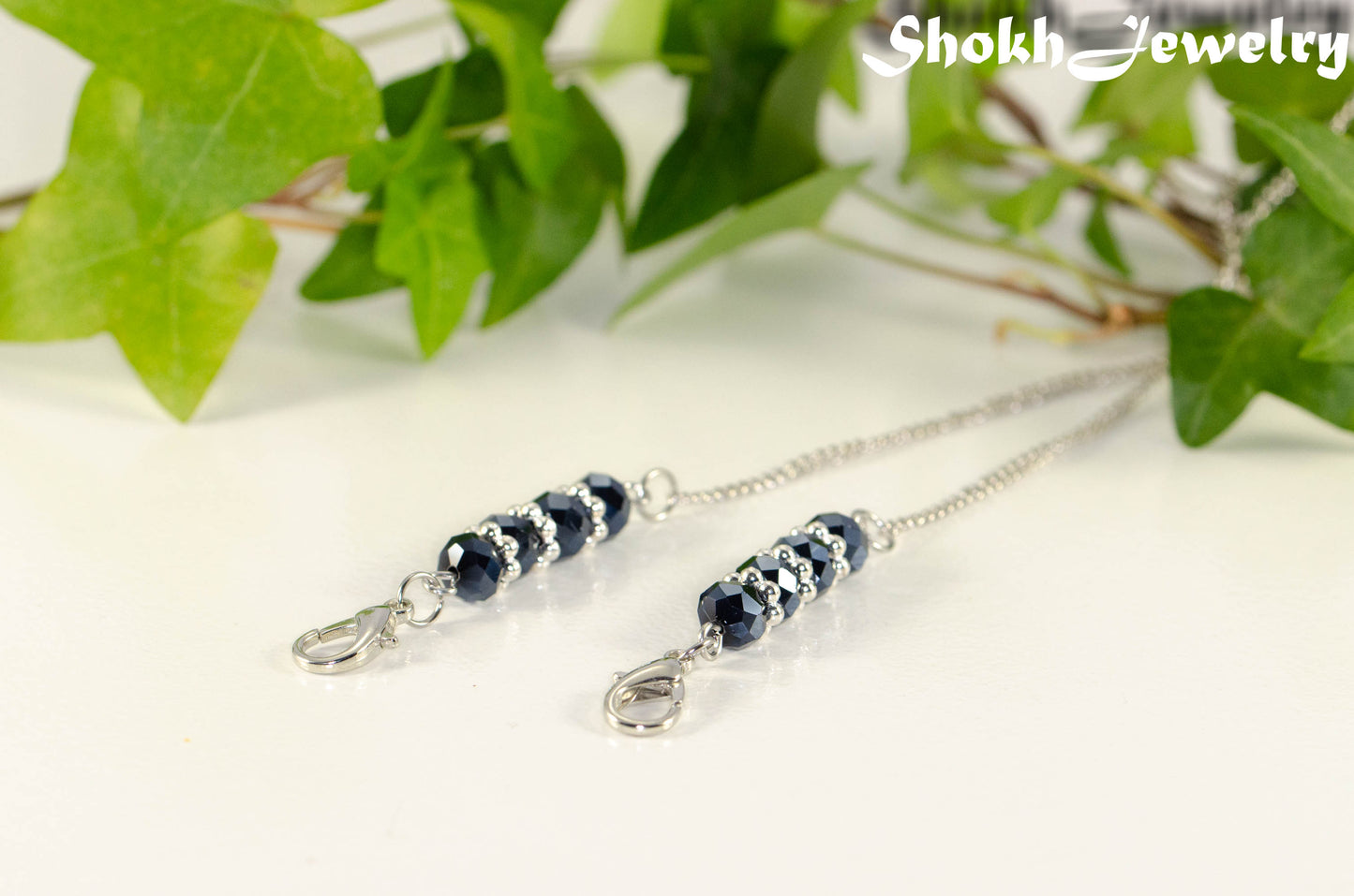Black Glass Crystal Eyeglass Chain