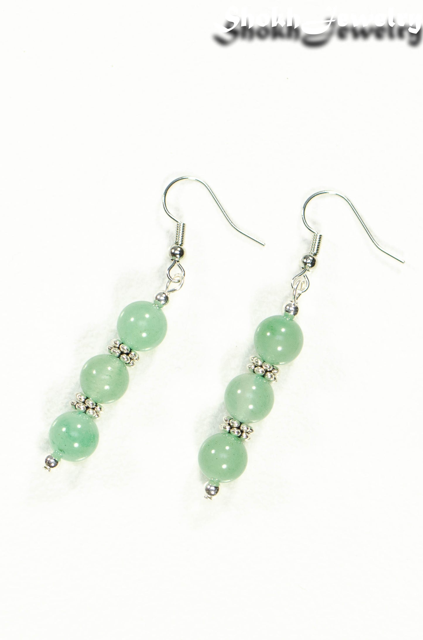 Top view of Natural Green Aventurine Beaded Bar Earrings.