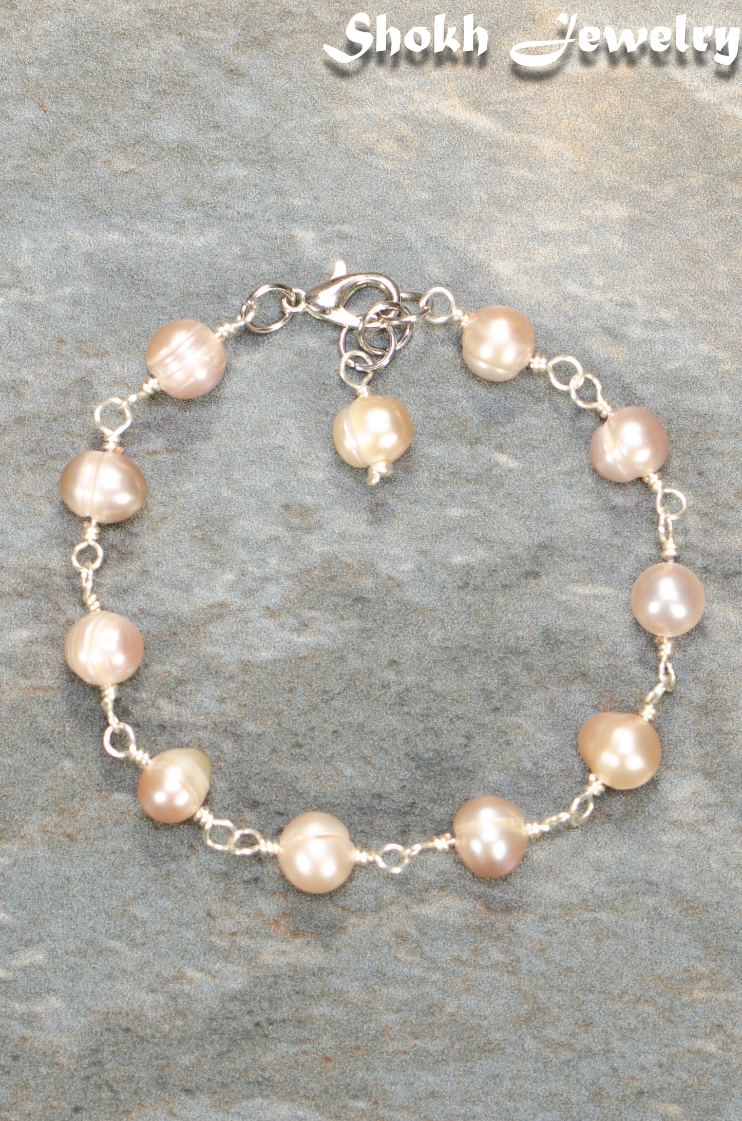 Lavender Freshwater Pearls Link Chain Bracelet