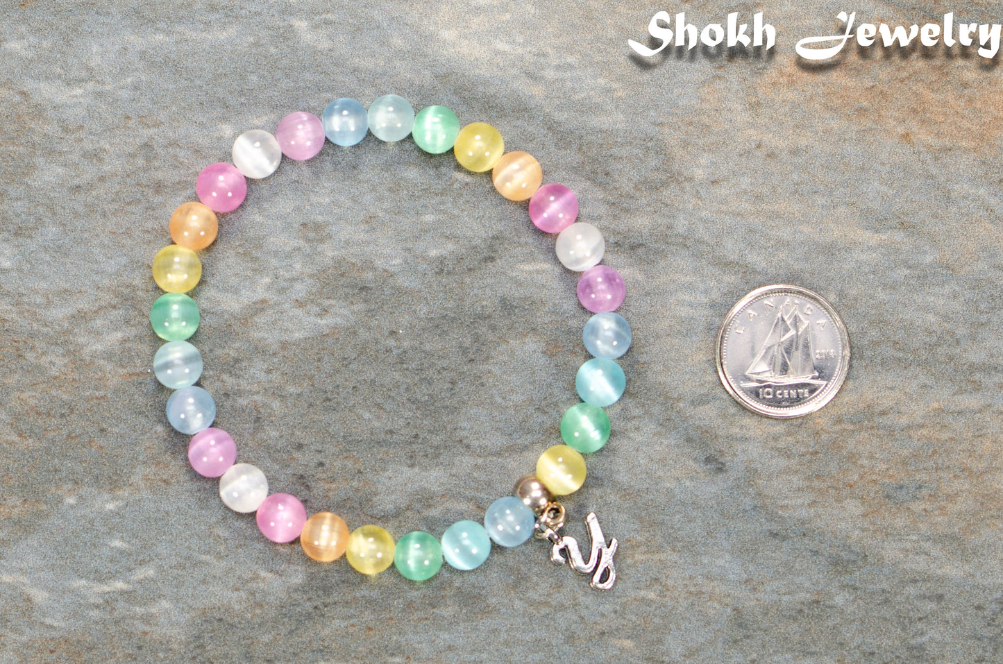6mm Rainbow Selenite Bracelet with Initial