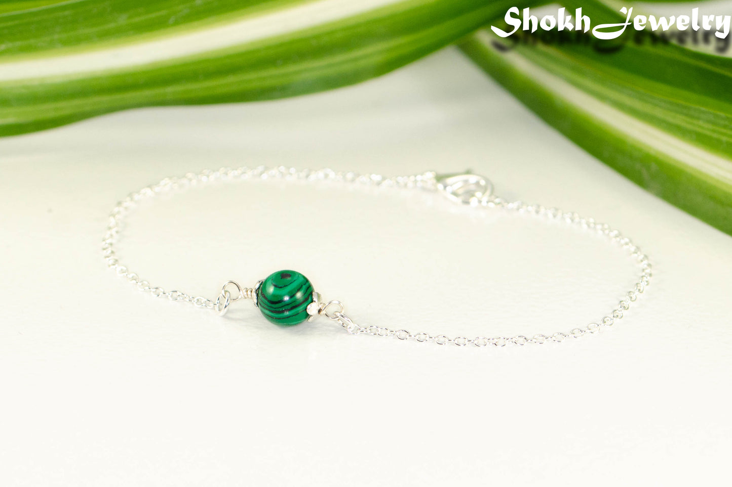 Close up of Minimal Malachite Bracelet.