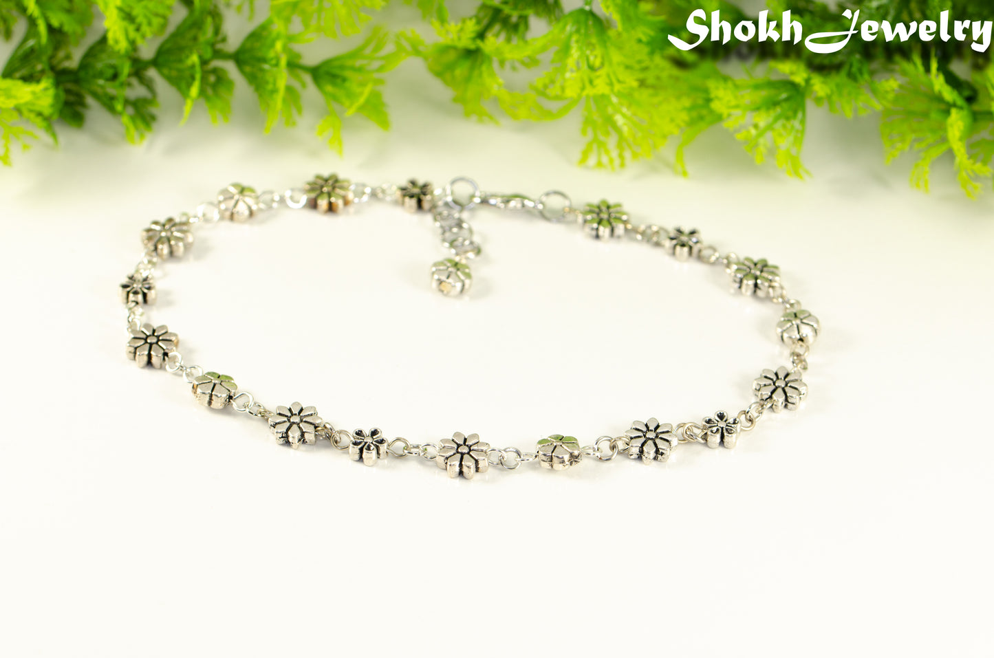 Dainty Tibetan Silver Flower Choker Necklace.