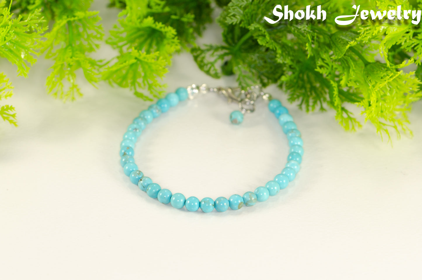 4mm Turquoise Bracelet with Clasp, December Birthstone Jewelry