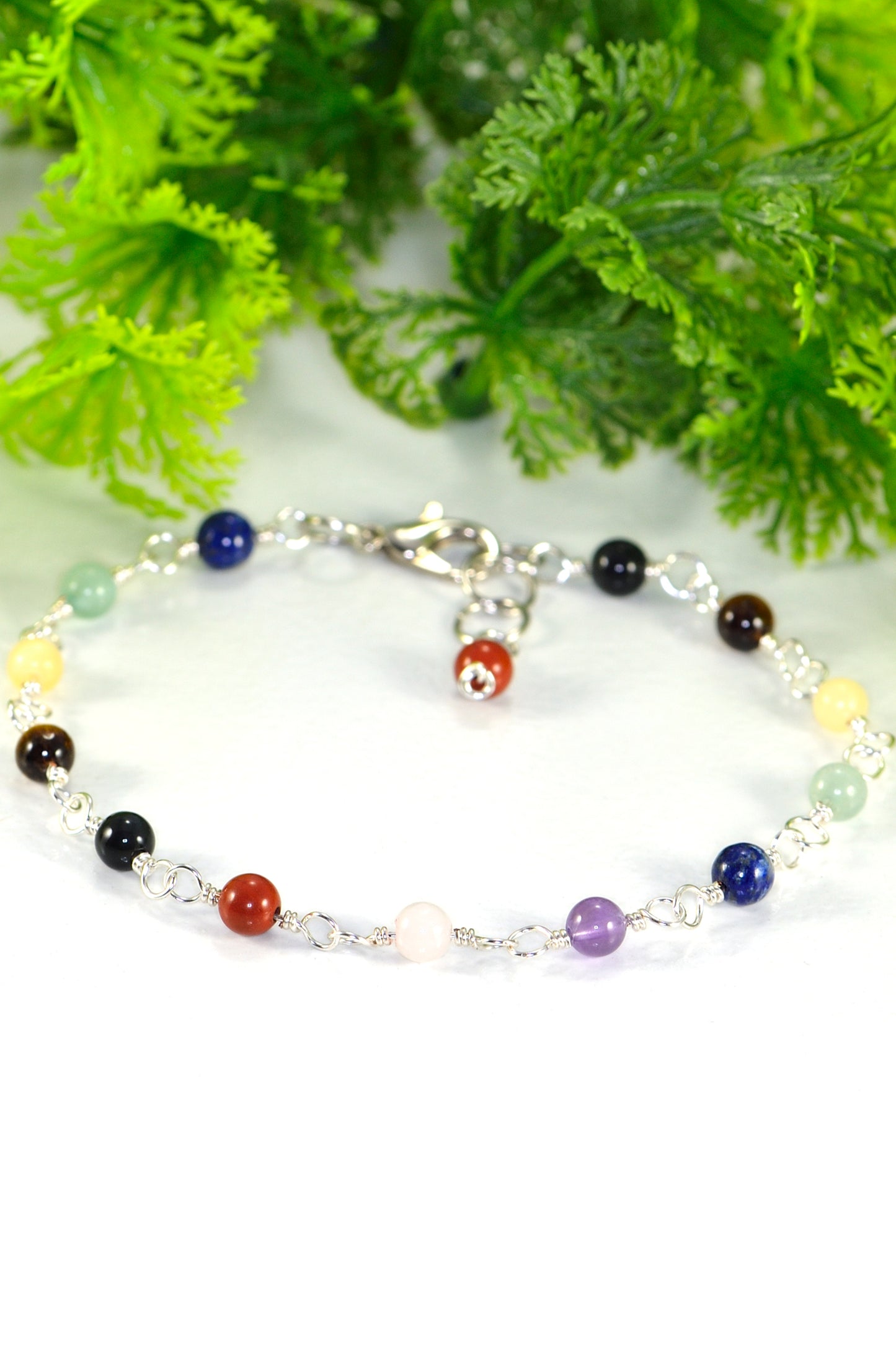 4mm Chakra Gemstone Link Anklet with Clasp