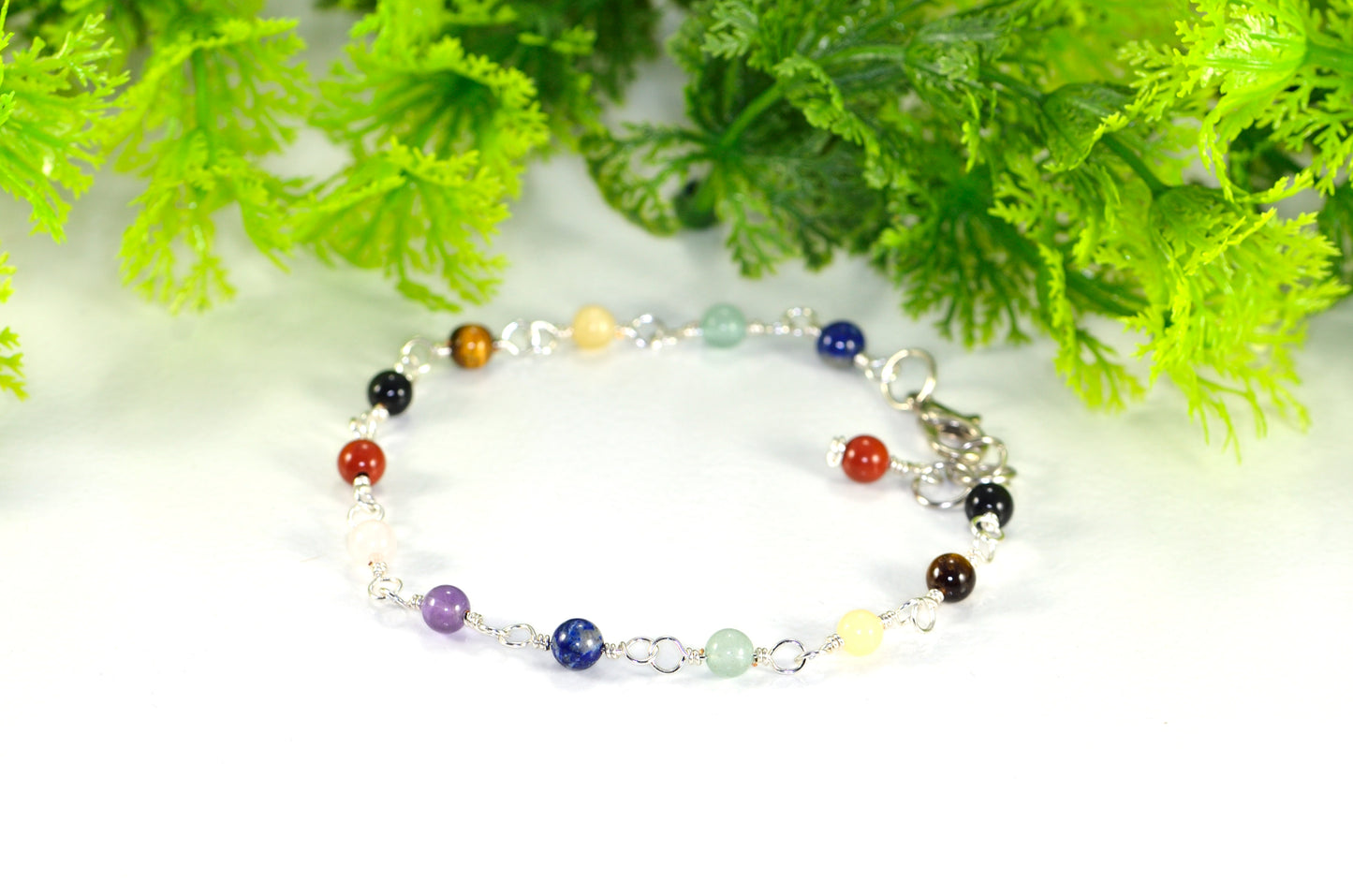 4mm Chakra Gemstone Link Anklet with Clasp