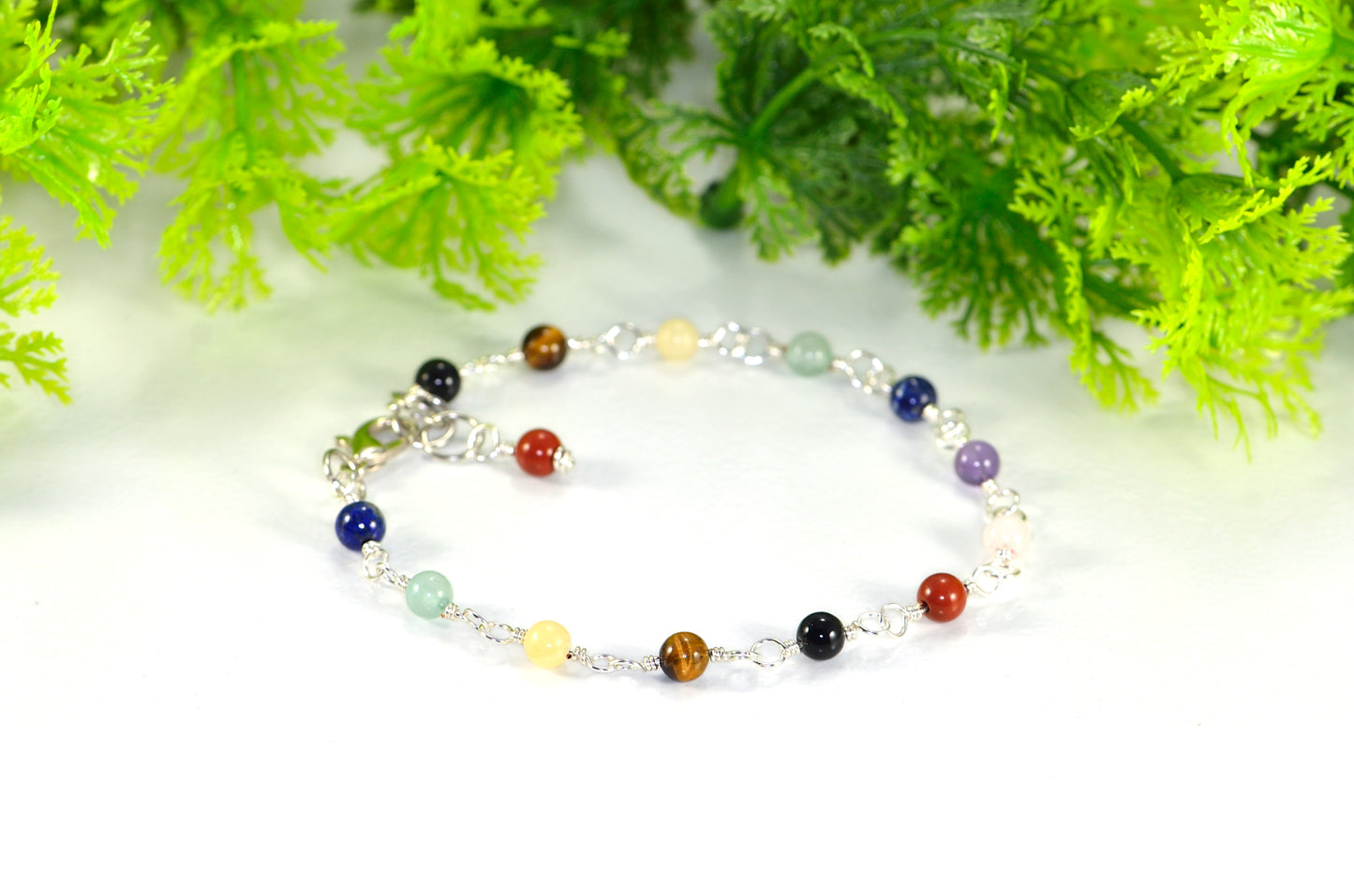 4mm Chakra Gemstone Link Anklet with Clasp