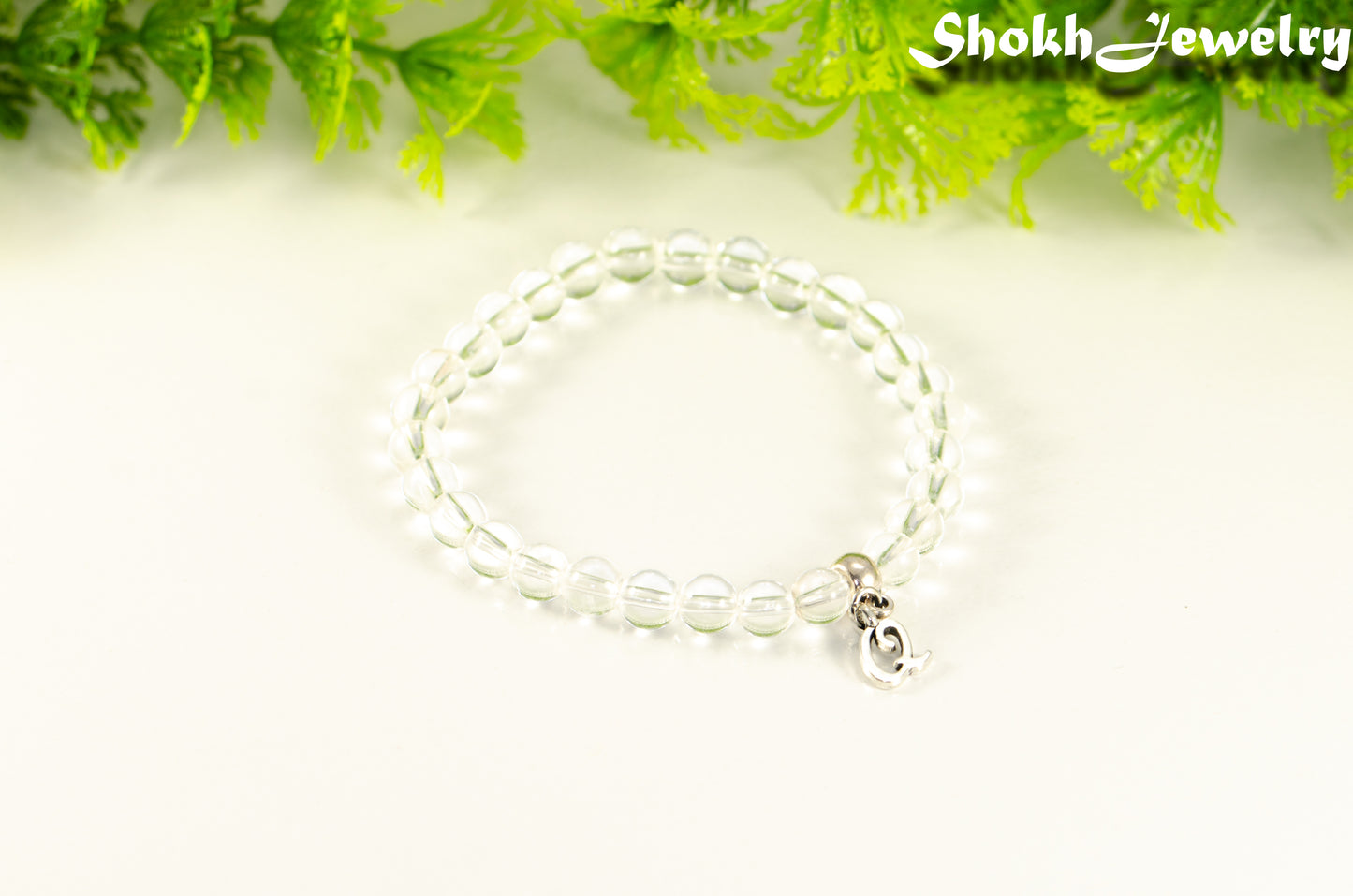 6mm Clear Quartz Bracelet with Initial.