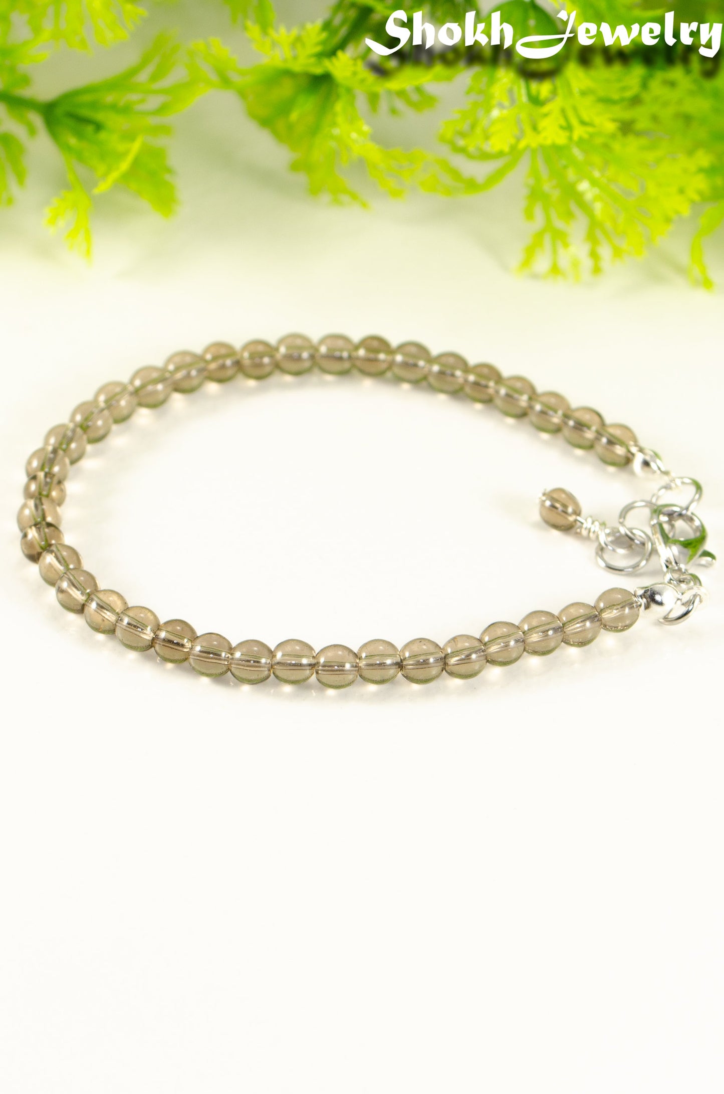 Close up of 4mm Smoky Quartz anklet with Clasp.