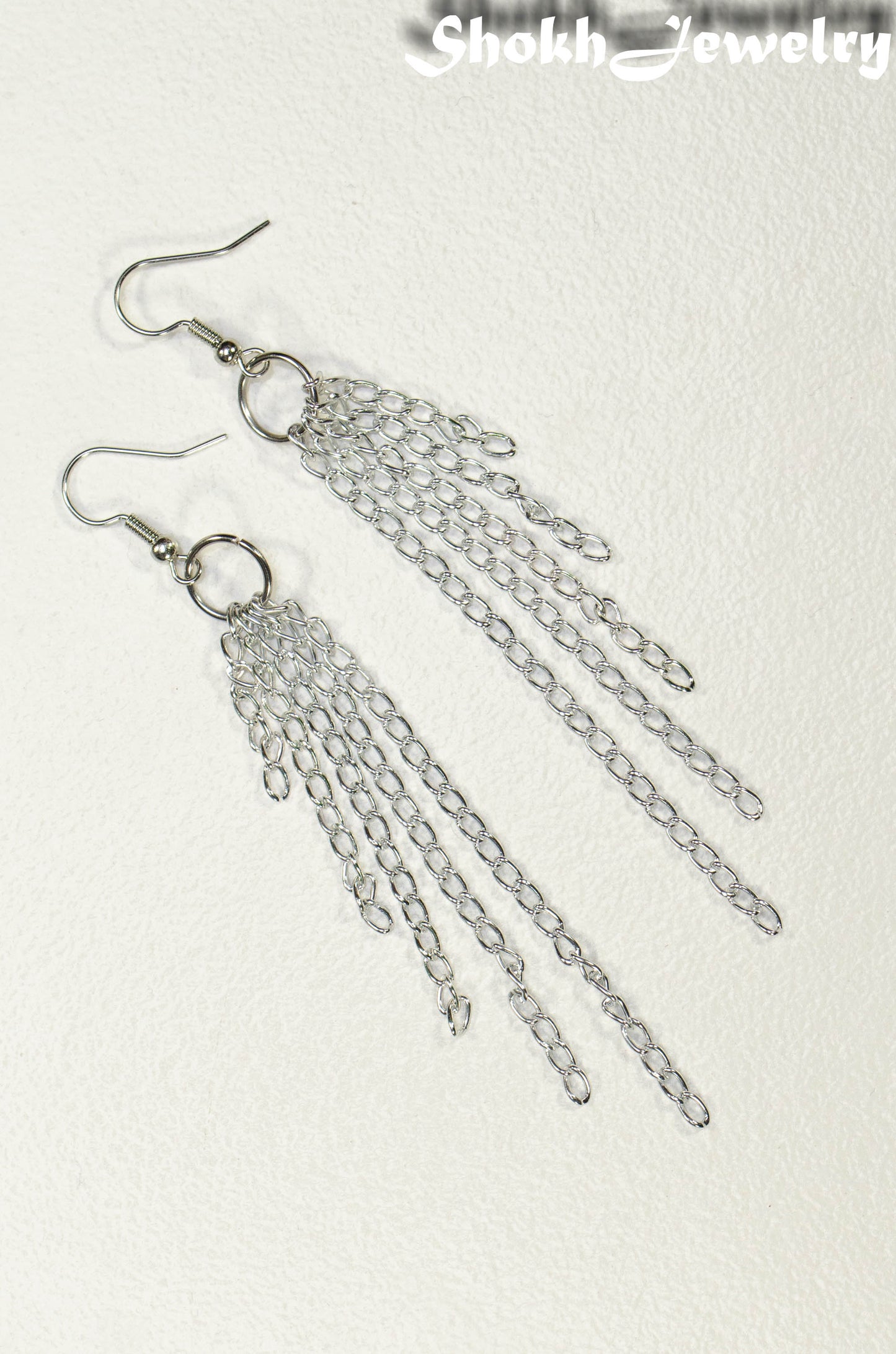 Top view of Extra Long Aluminum Chain Earrings.