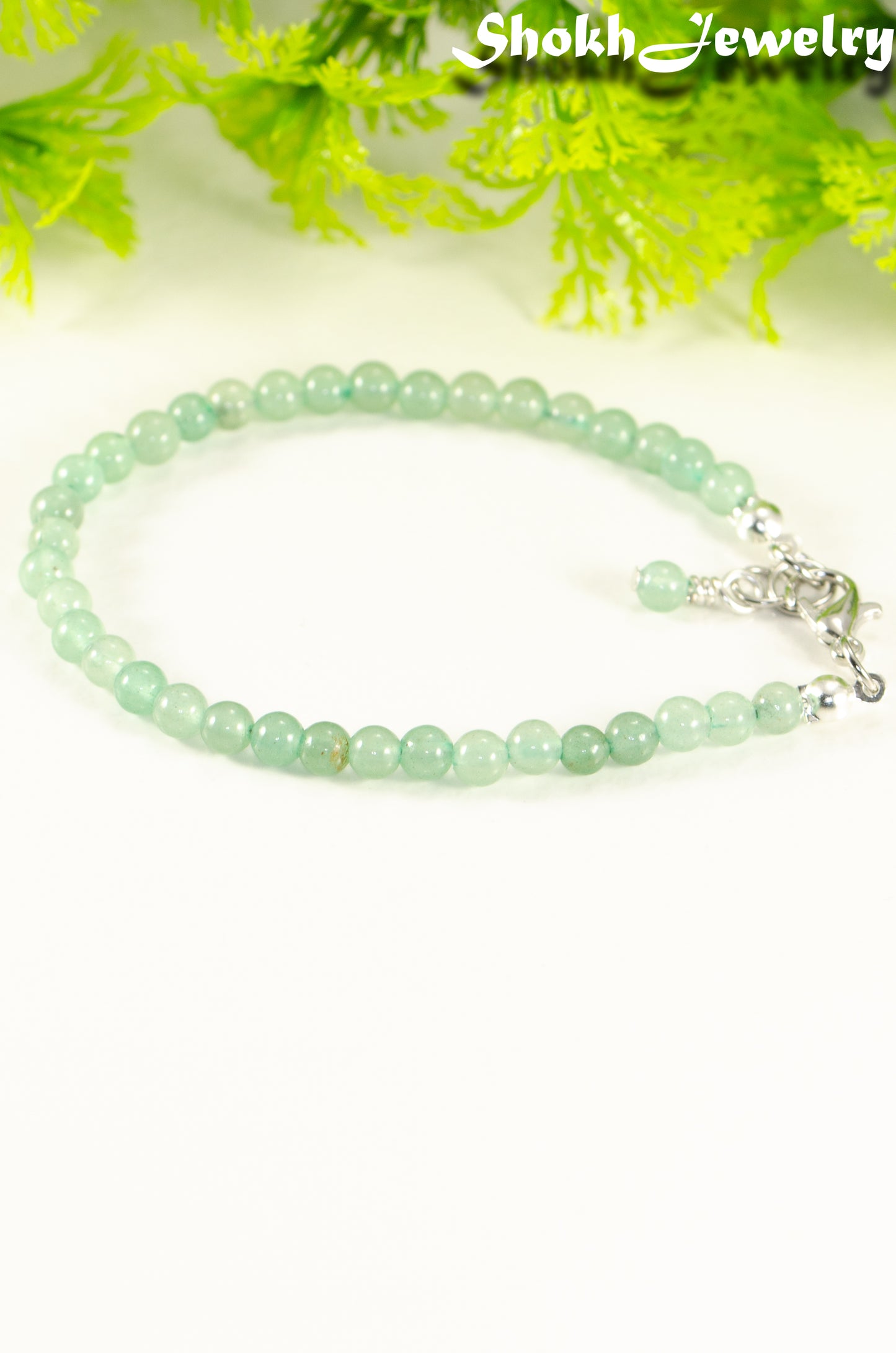 Close up of 4mm Green Aventurine Bracelet with Clasp.