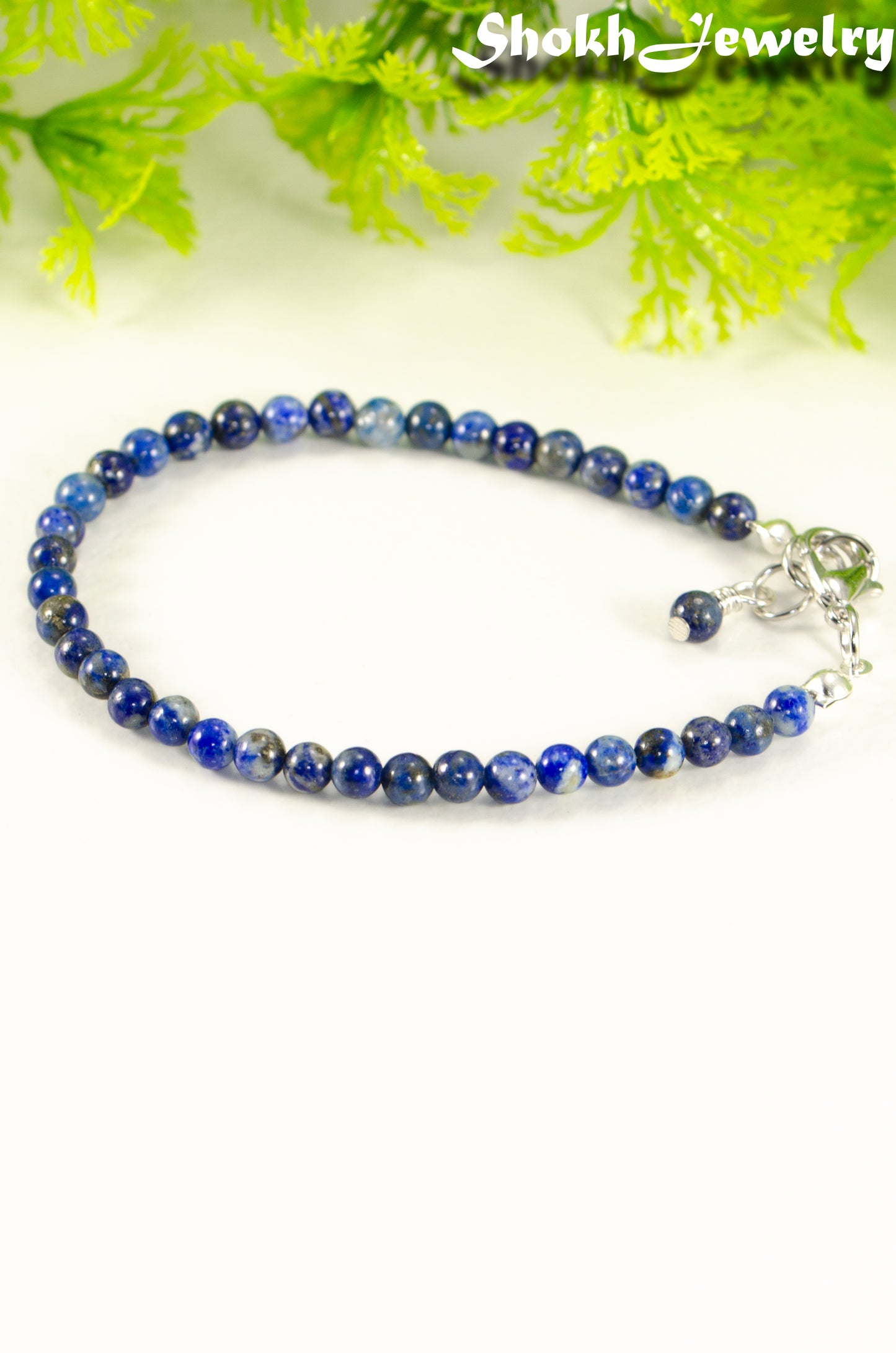 Close up of 4mm Lapis Lazuli Bracelet with Clasp.