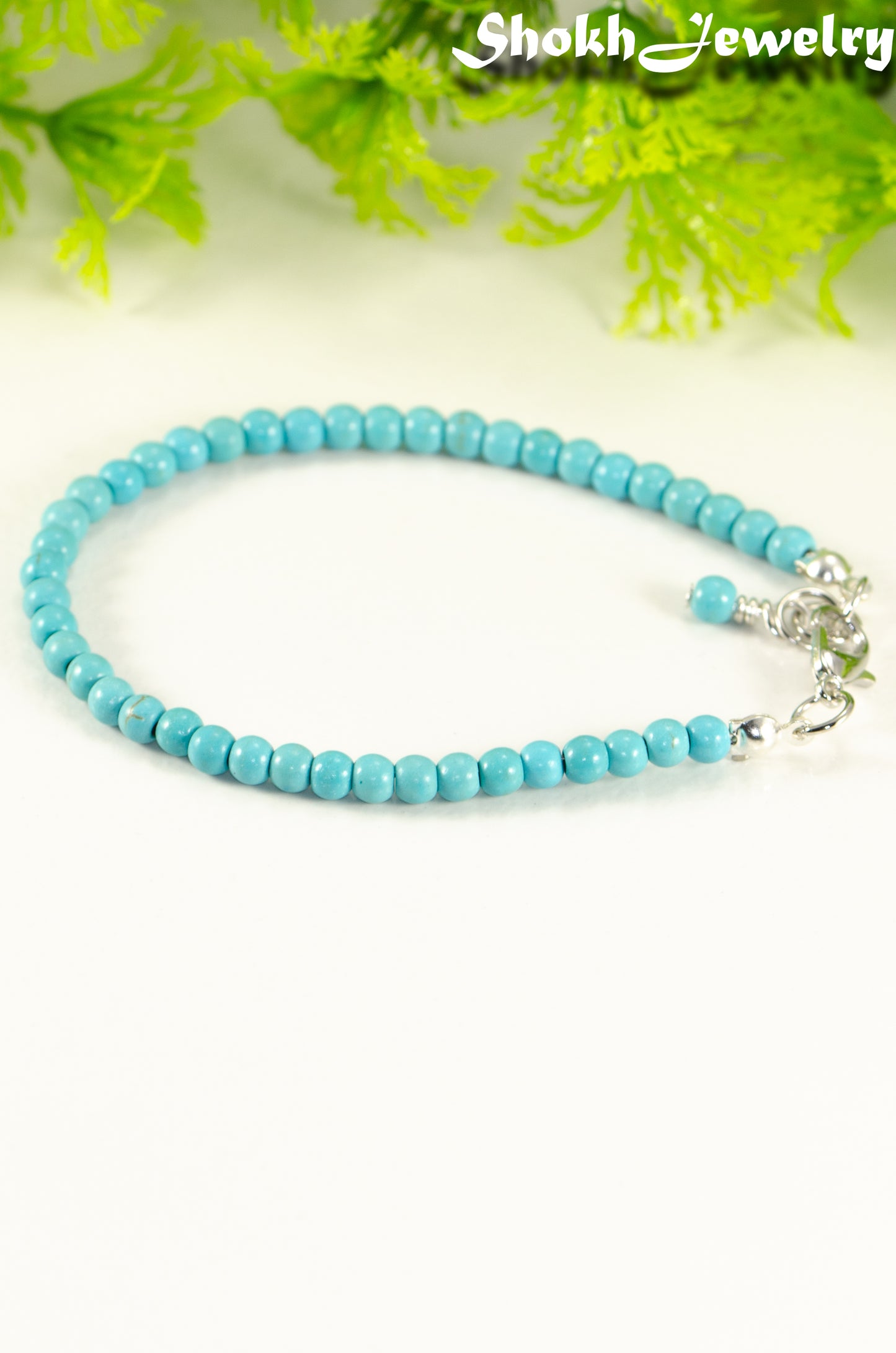 Close up of 4mm Turquoise Howlite Bracelet with Clasp.