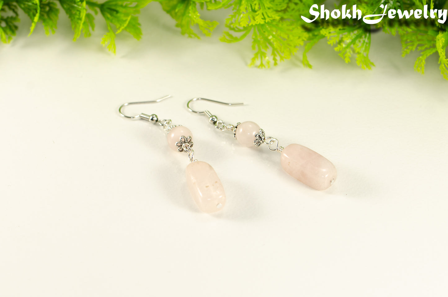 Statement Rose Quartz Crystal Earrings.