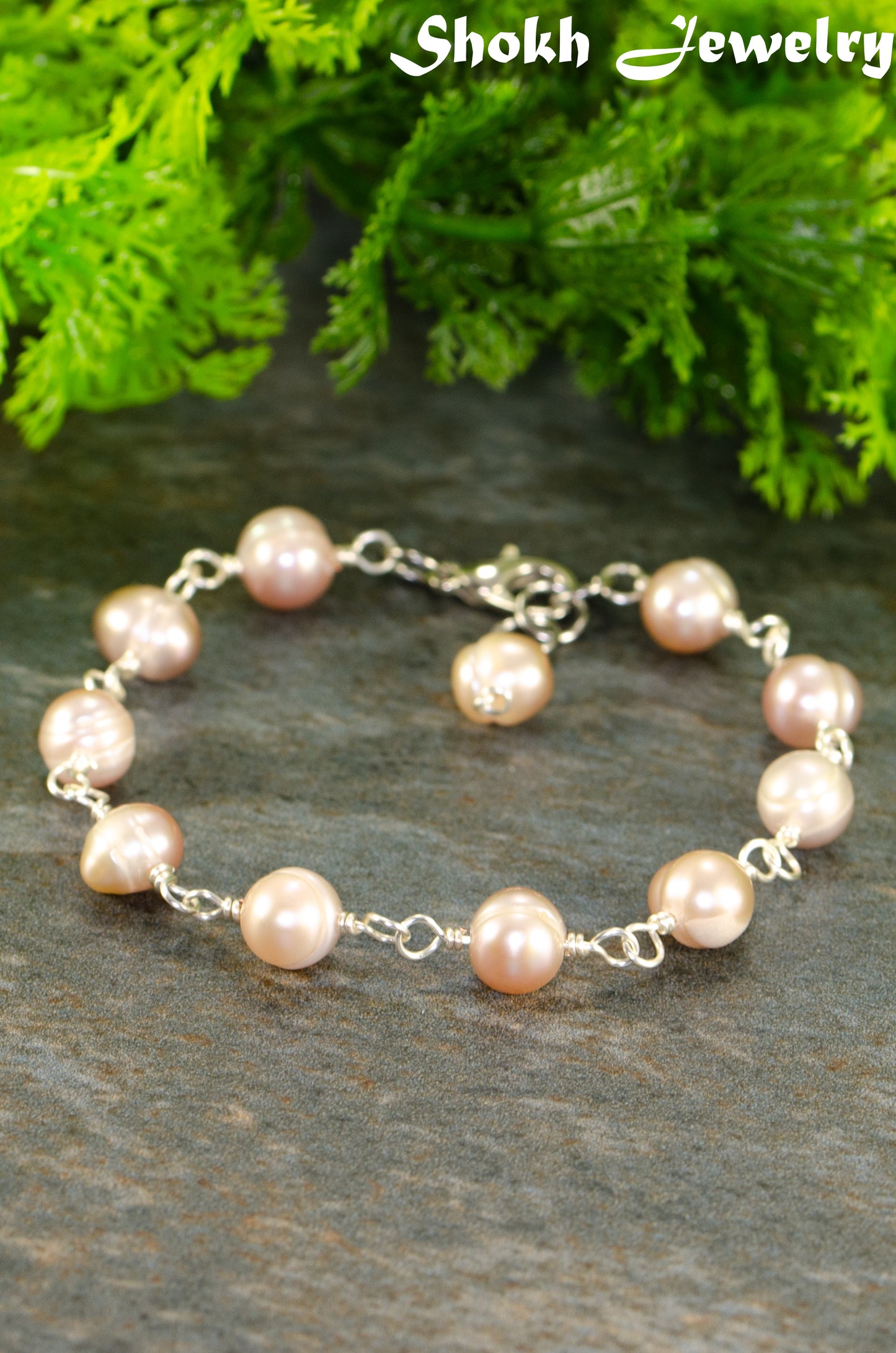 Lavender Freshwater Pearls Link Chain Bracelet