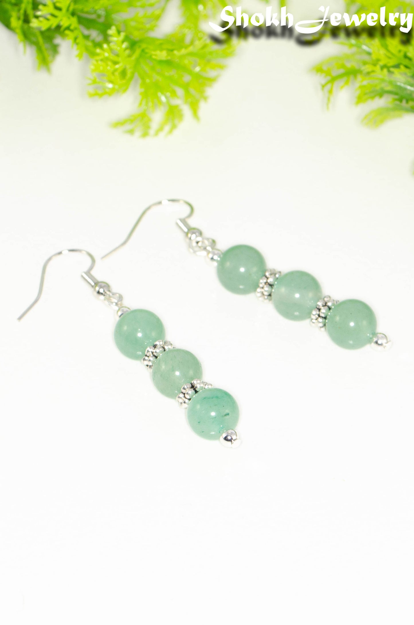 Natural Green Aventurine Beaded Bar Earrings.