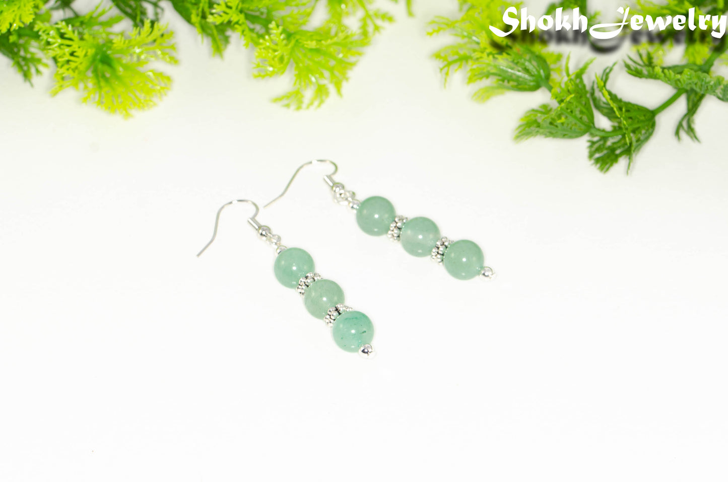 Natural Green Aventurine Beaded Bar Earrings.