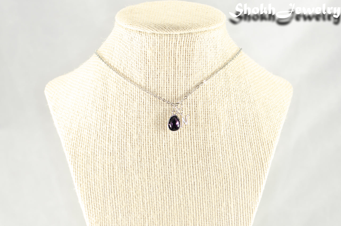 Small Personalized February Birthstone Choker Necklace displayed on a bust.