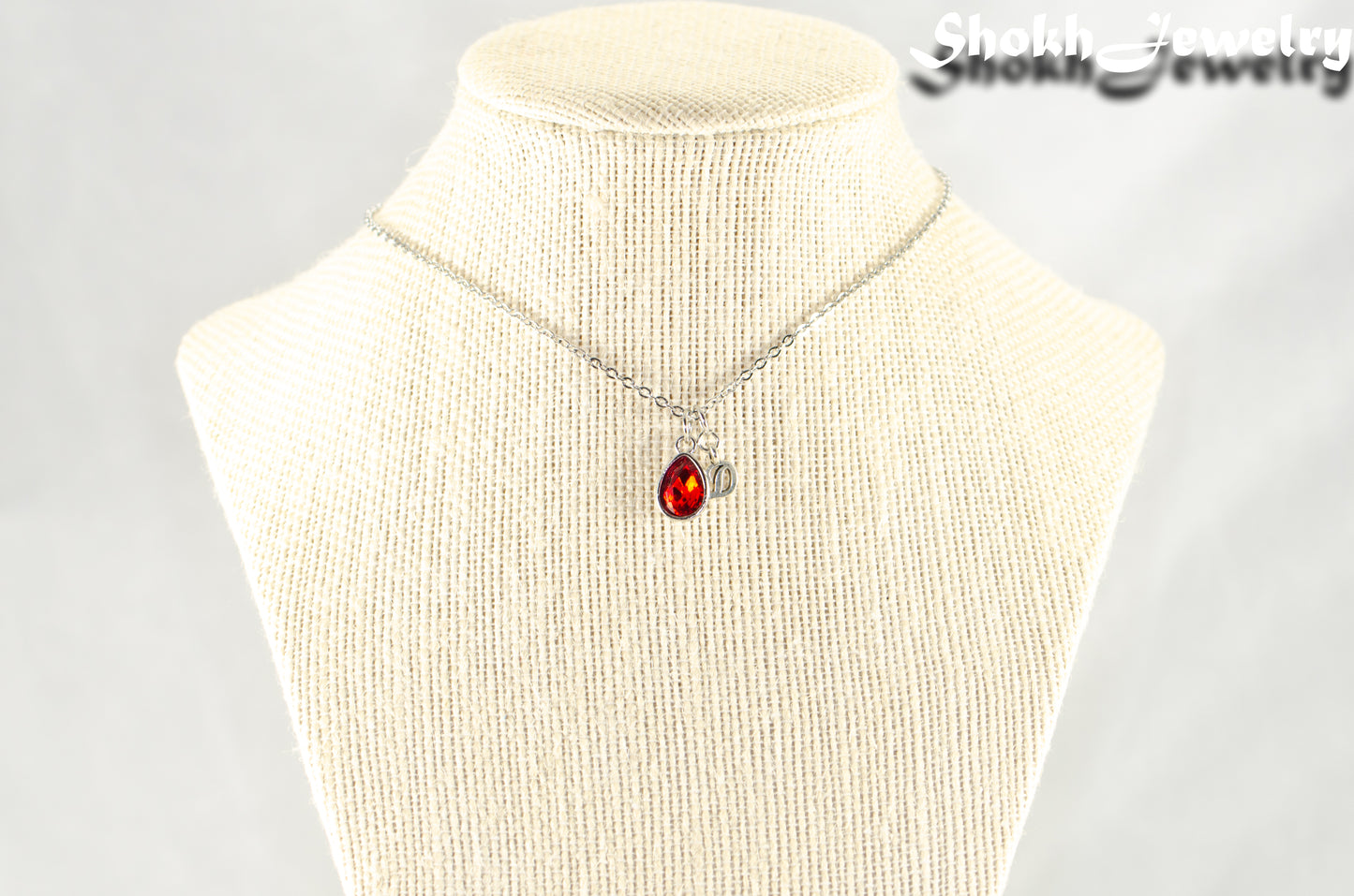 Small Personalized January Birthstone Choker Necklace displayed on a bust.