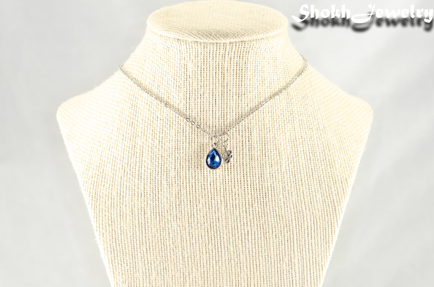 Small Personalized September Birthstone Choker Necklace displayed on a bust.