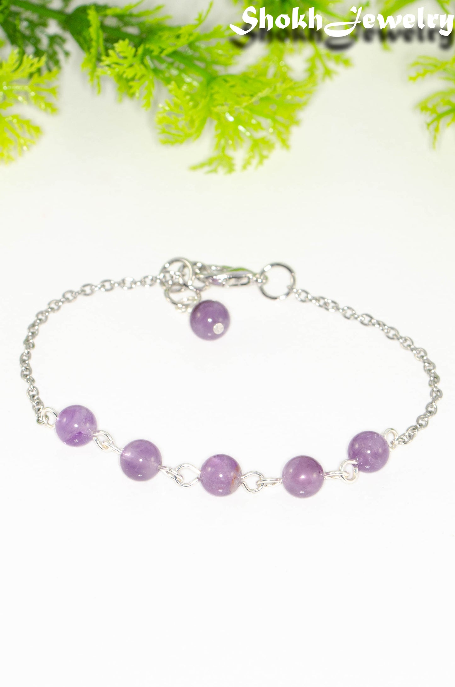 Amethyst and Stainless Steel Chain Anklet.