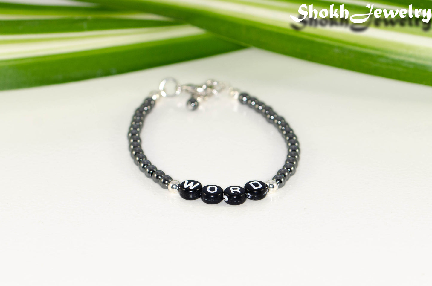 Personalized Hematite Stone Bracelet with Clasp.