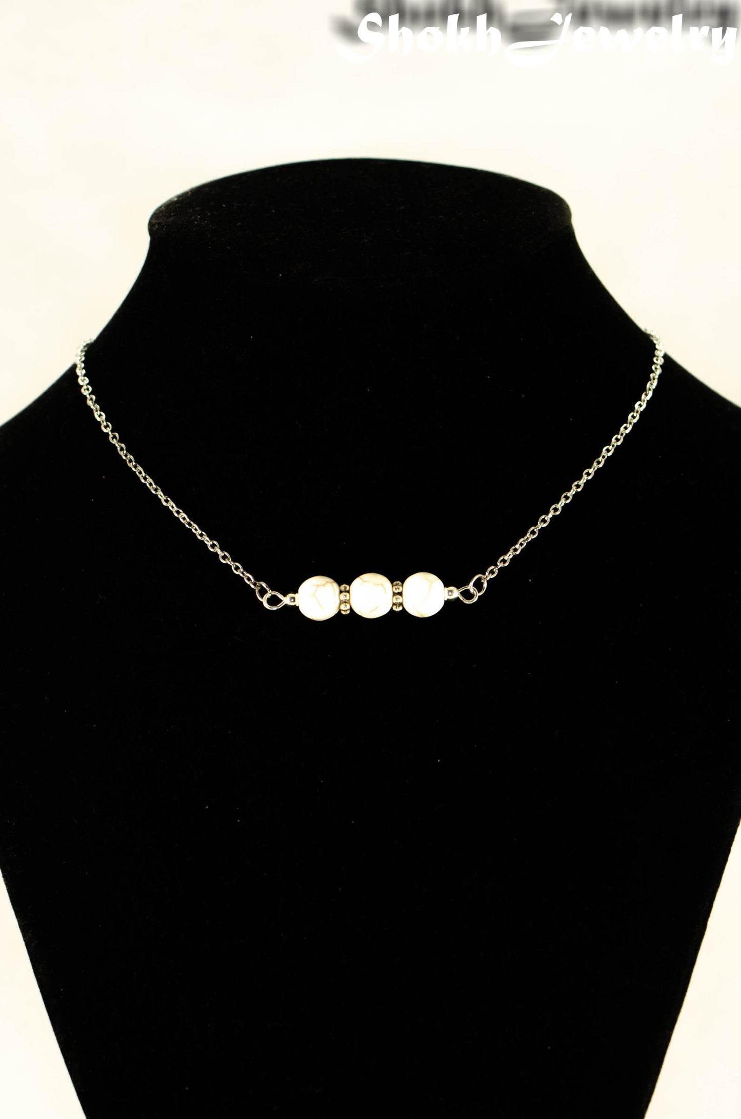 White Howlite and Dainty Chain Choker Necklace.