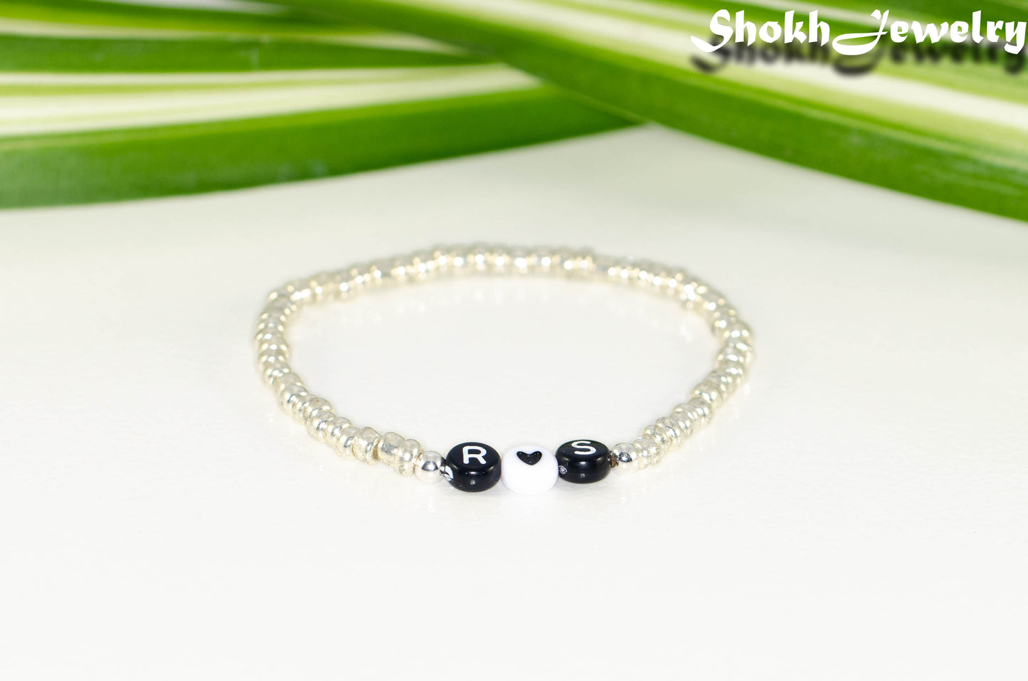 Silver Seed Beads Bracelet with Initials.